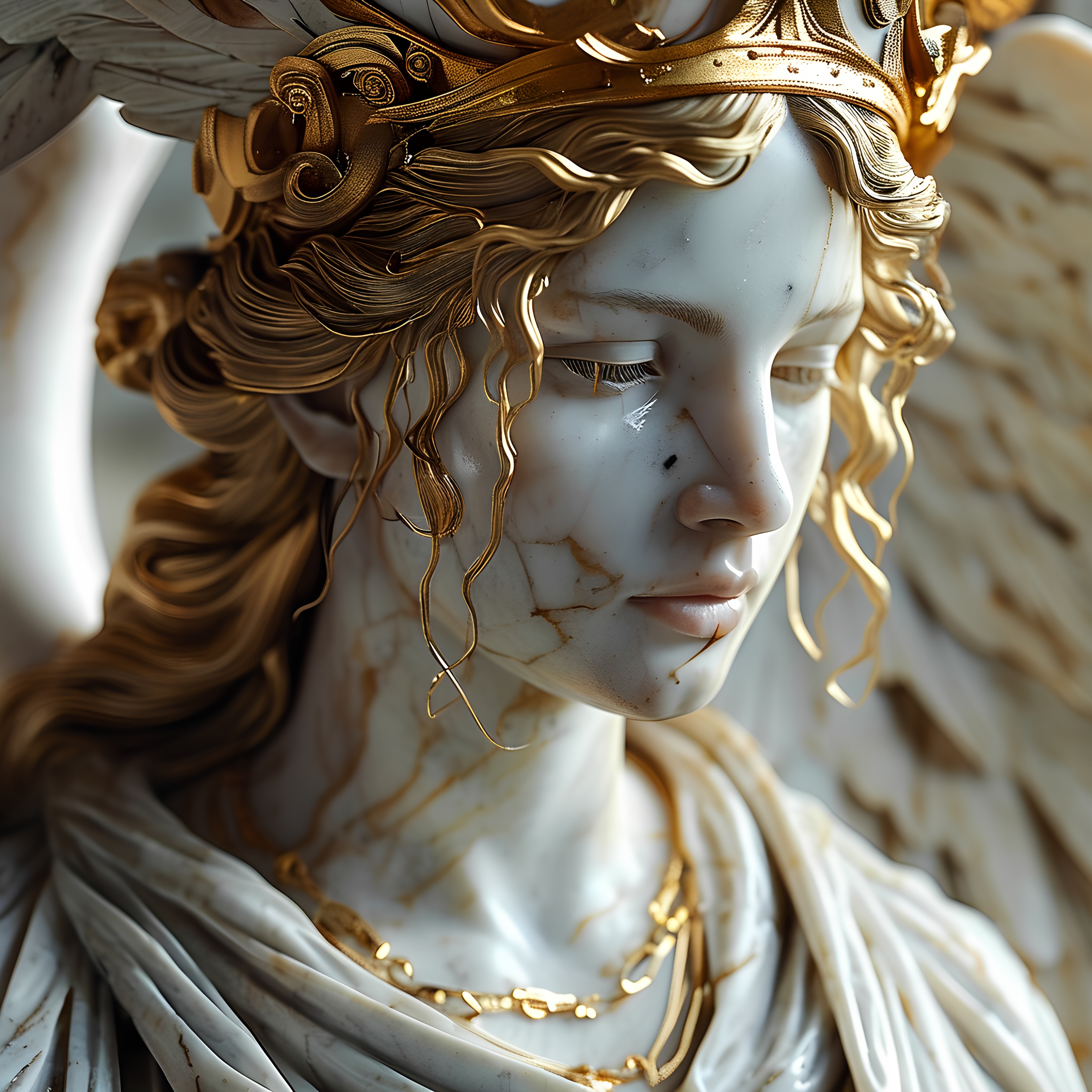 Marble Statue Angelic Woman Gold Accents 2