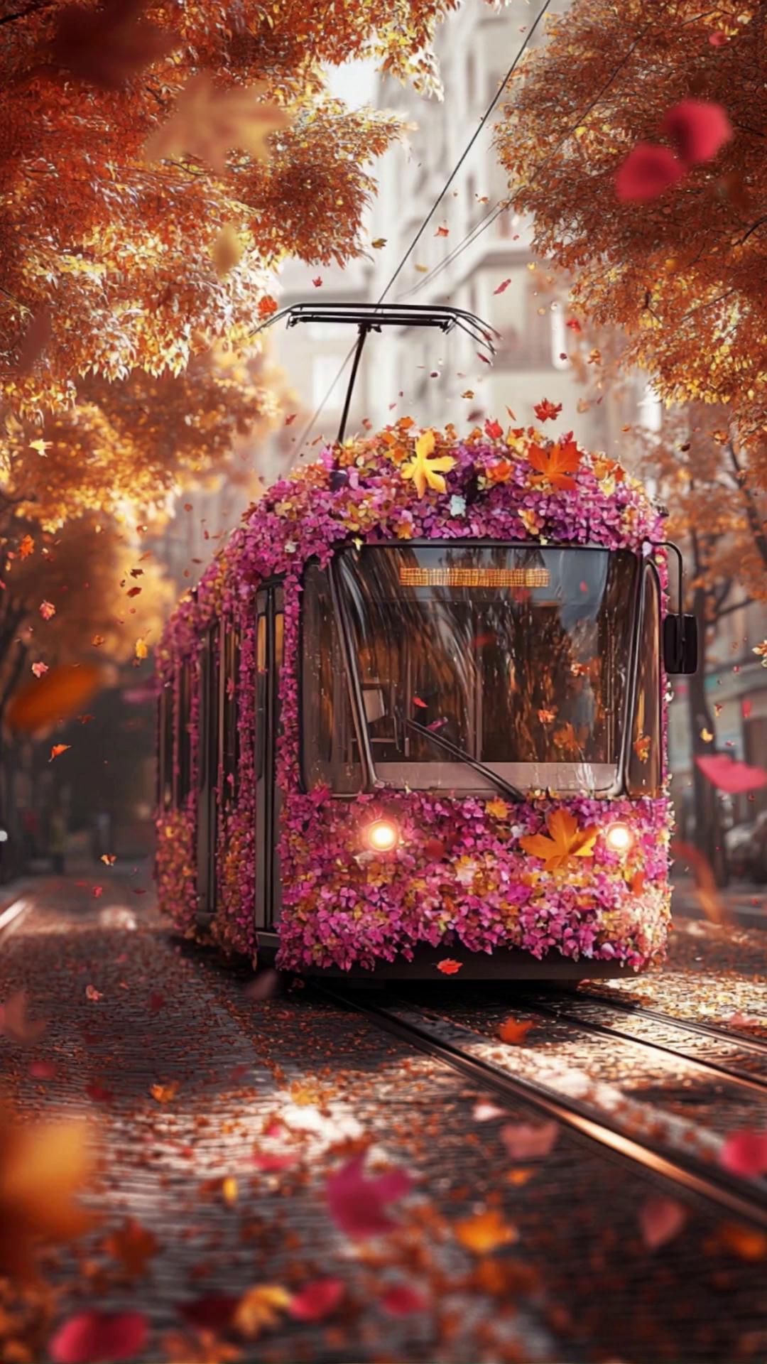 Pink Floral Tram Autumn City Video 3 – video thumbnail