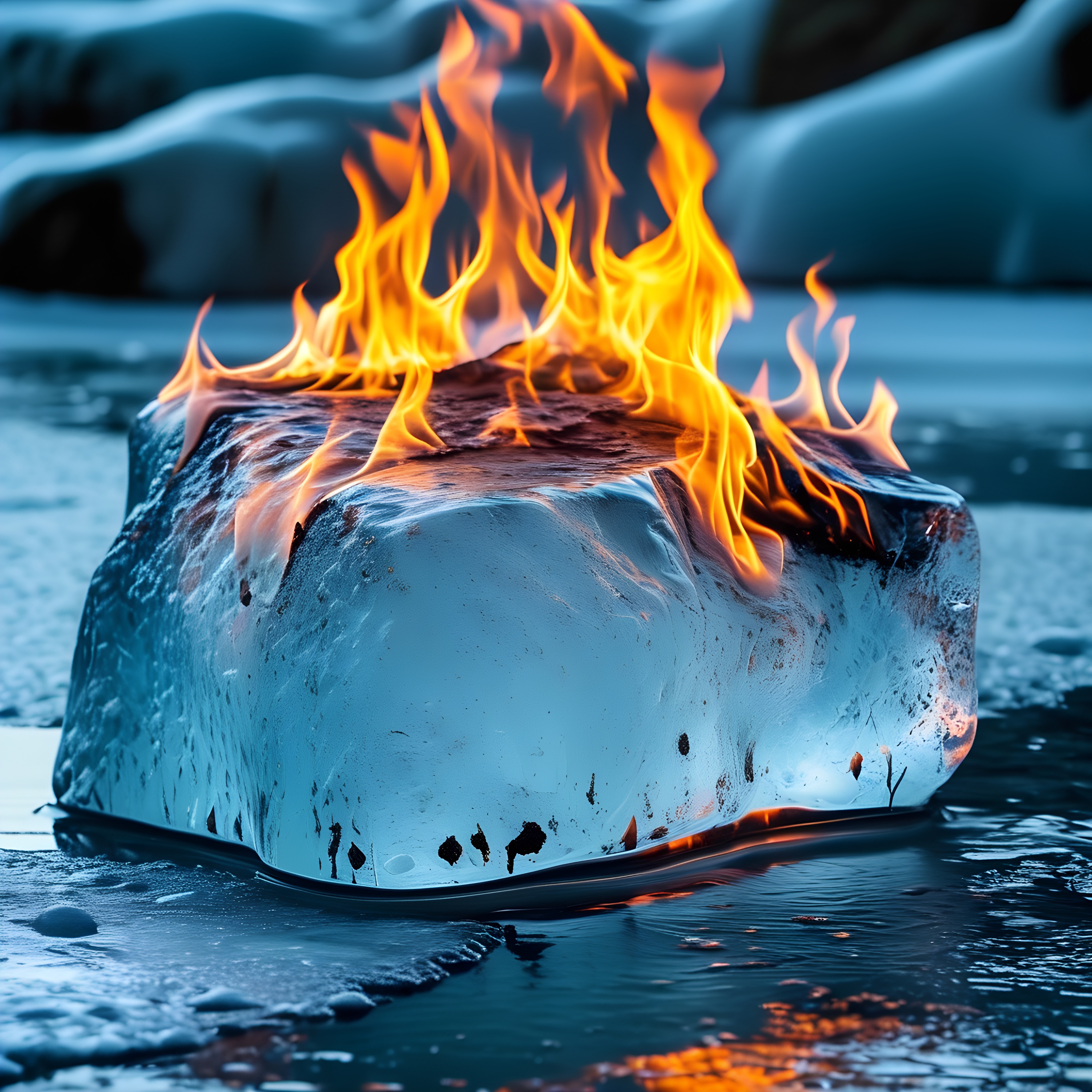 Burning Ice Block In Snow 1