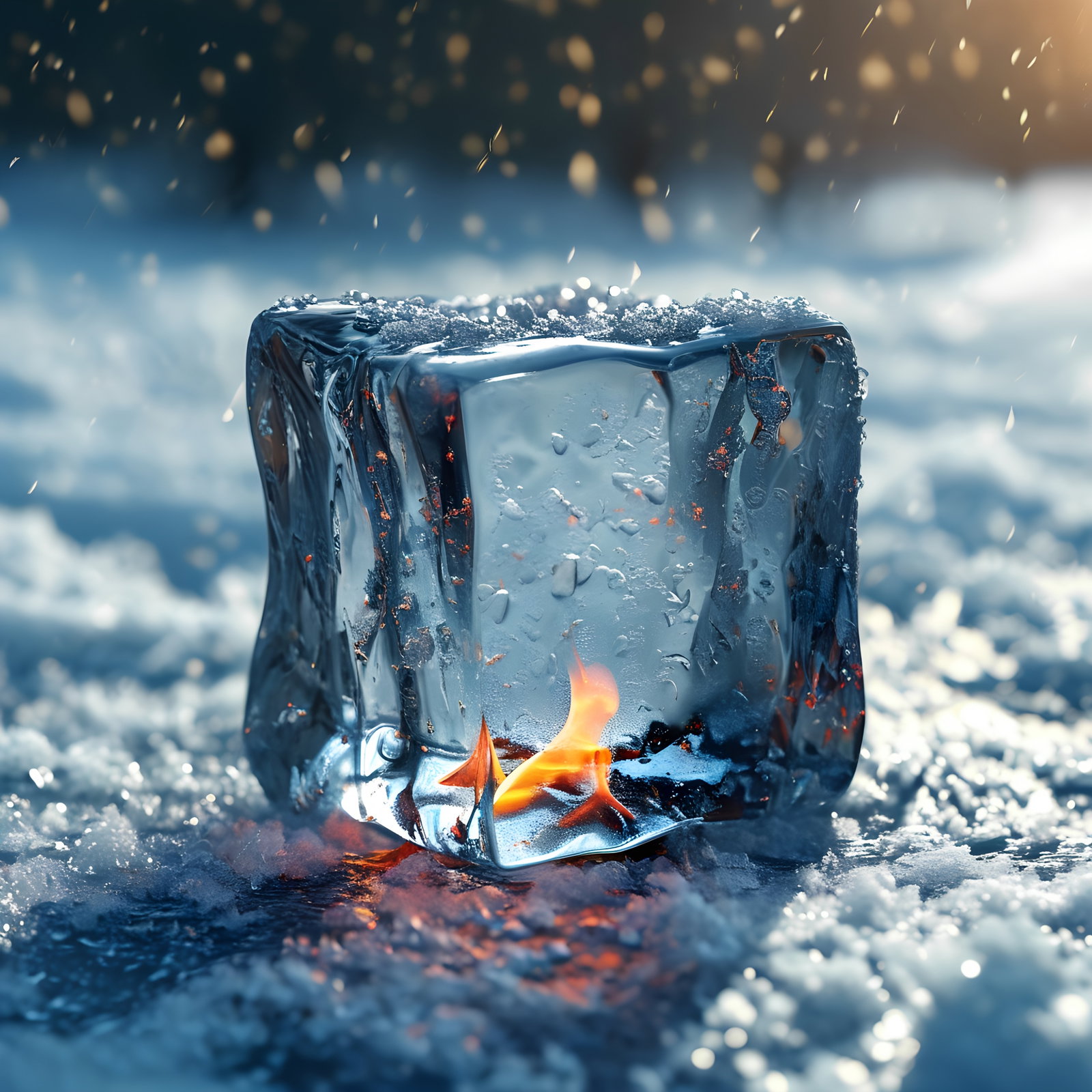 Burning Ice Block In Snow 3