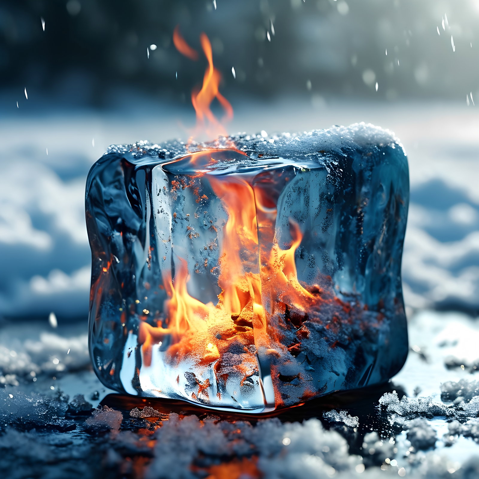 Burning Ice Block In Snow 5