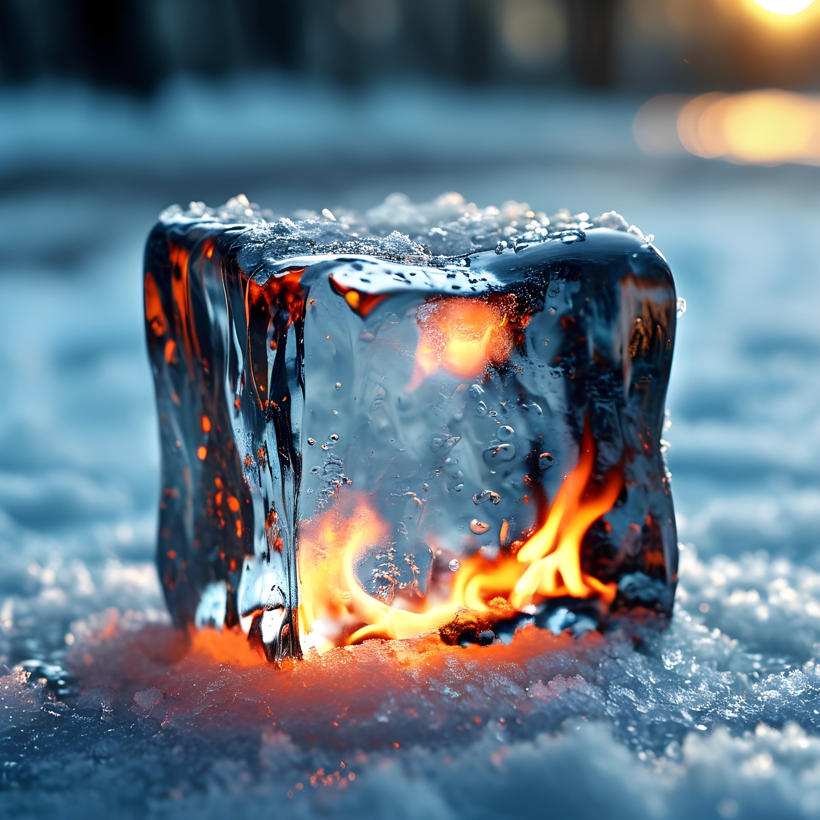 Burning Ice Block In Snow 6