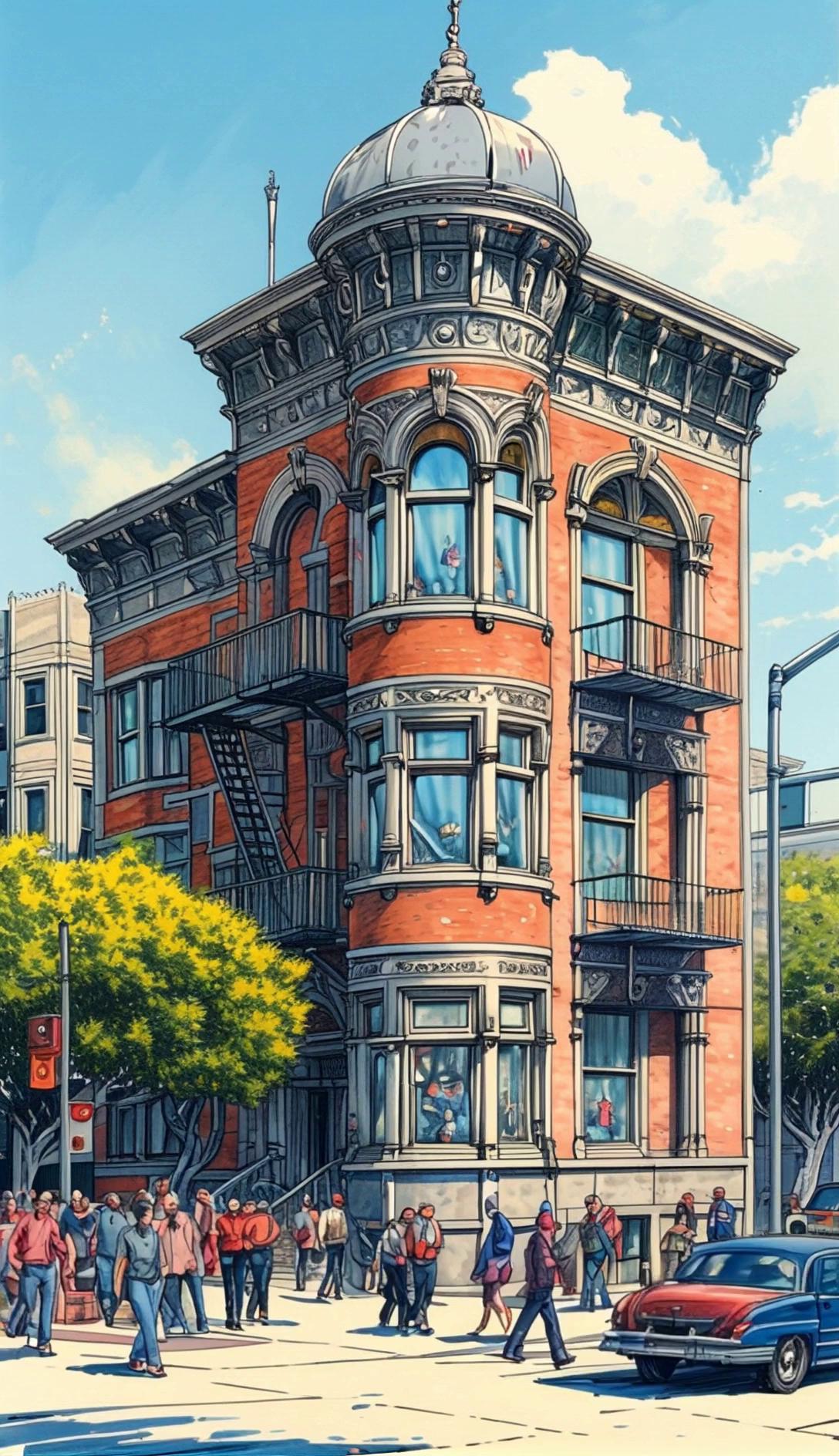 Colorful Urban Illustration With People And Cars Video 1 – video thumbnail