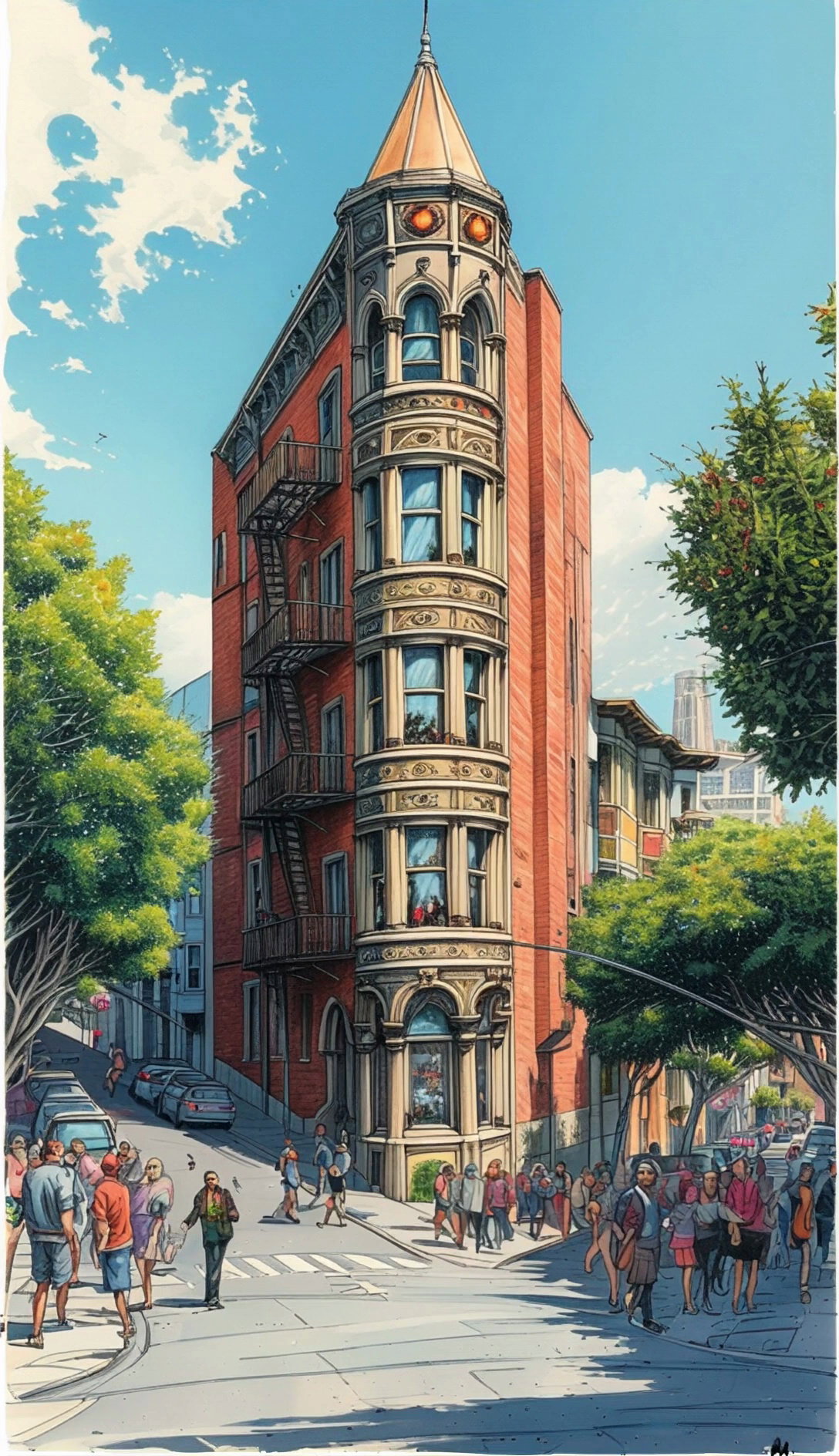 Colorful Urban Illustration With People And Cars Video 2 Thumbnail