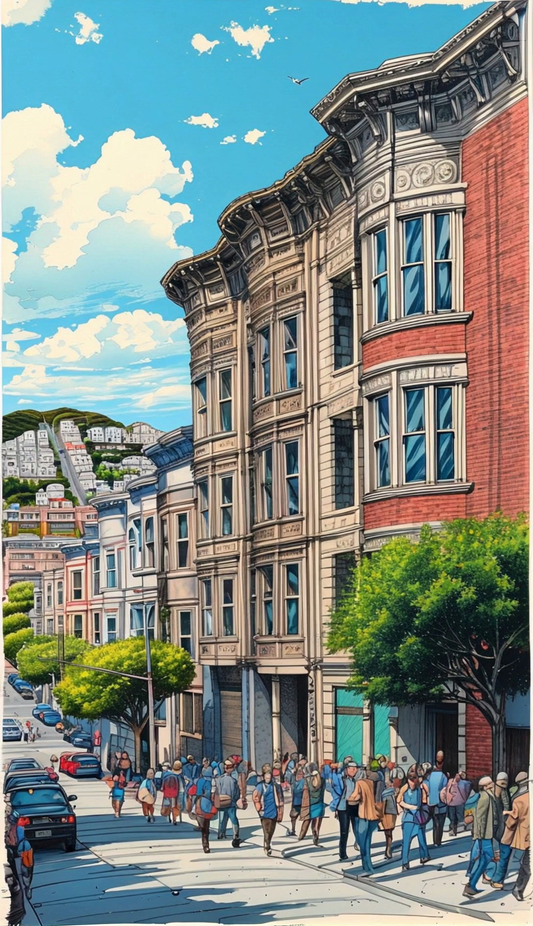 Colorful Urban Illustration With People And Cars Video 3 Thumbnail