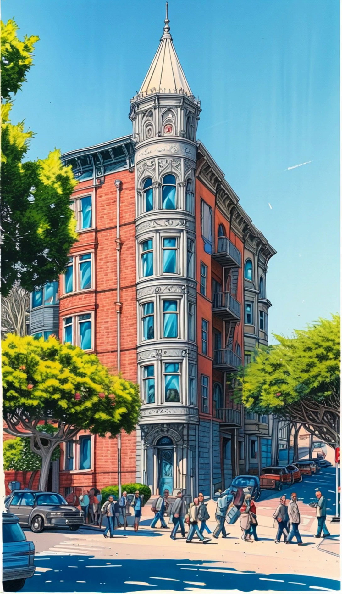 Colorful Urban Illustration With People And Cars Video 4 Thumbnail