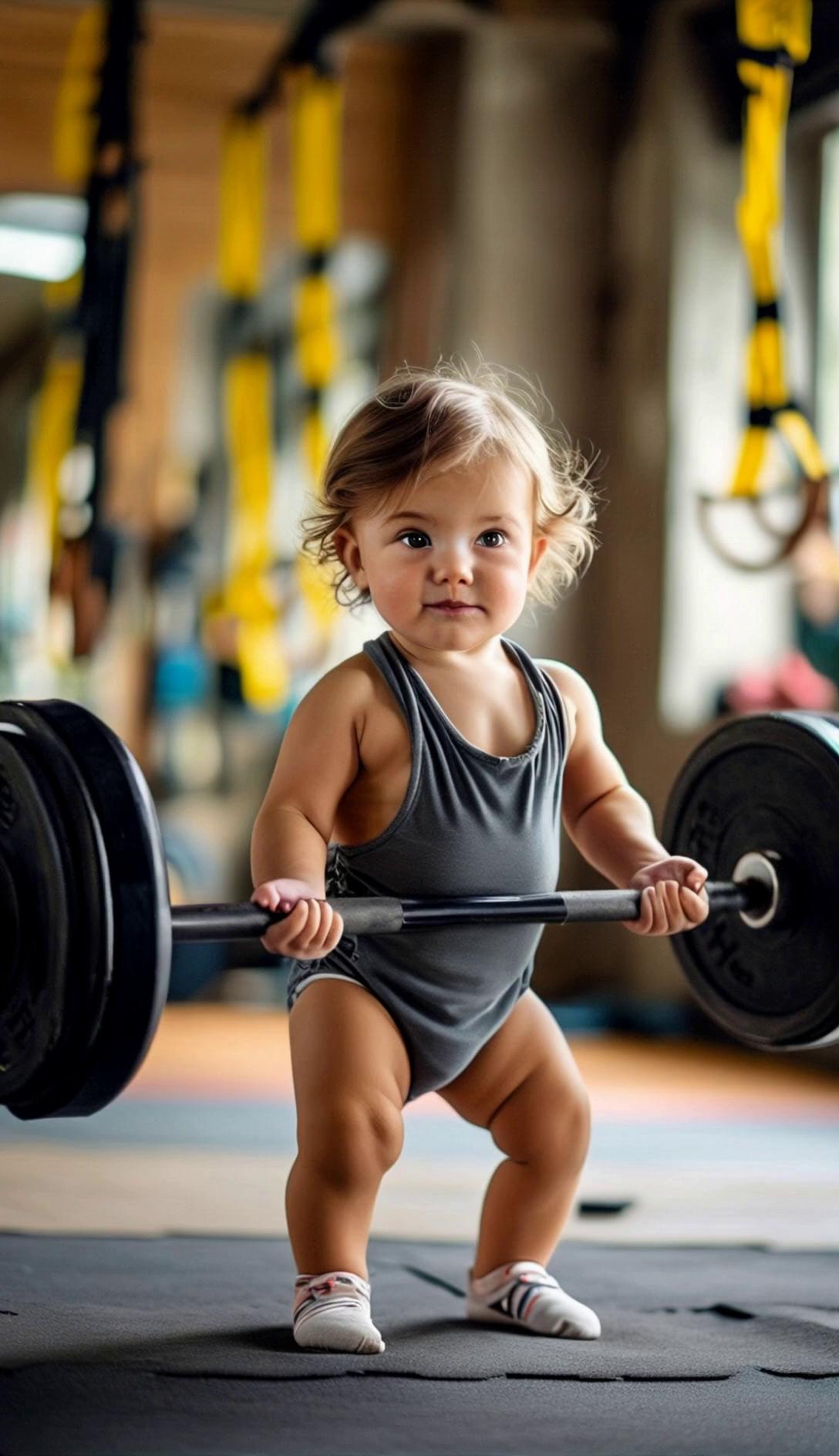 Cute Baby Gym Barbell Curls Video 1 – video thumbnail