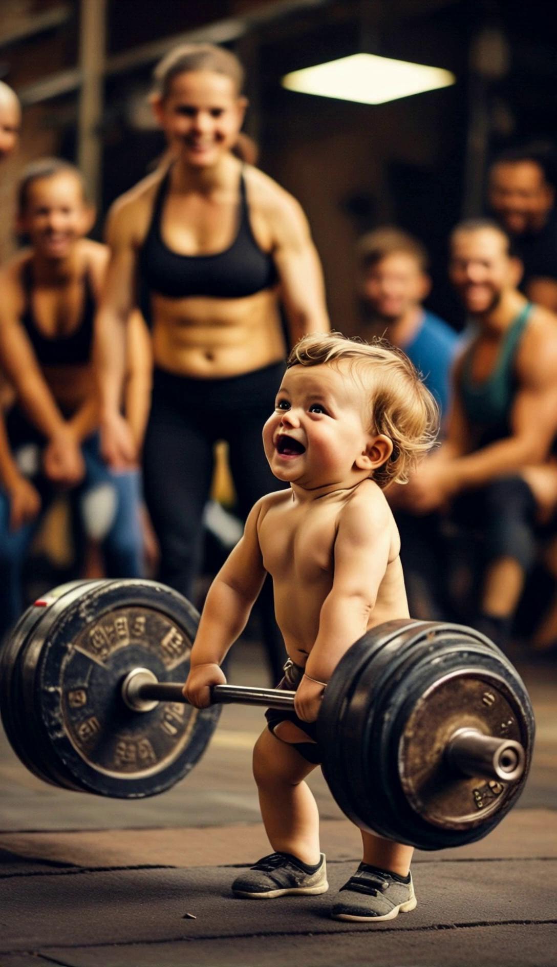 Cute Baby Lifting Barbell Gym Training Video – video thumbnail