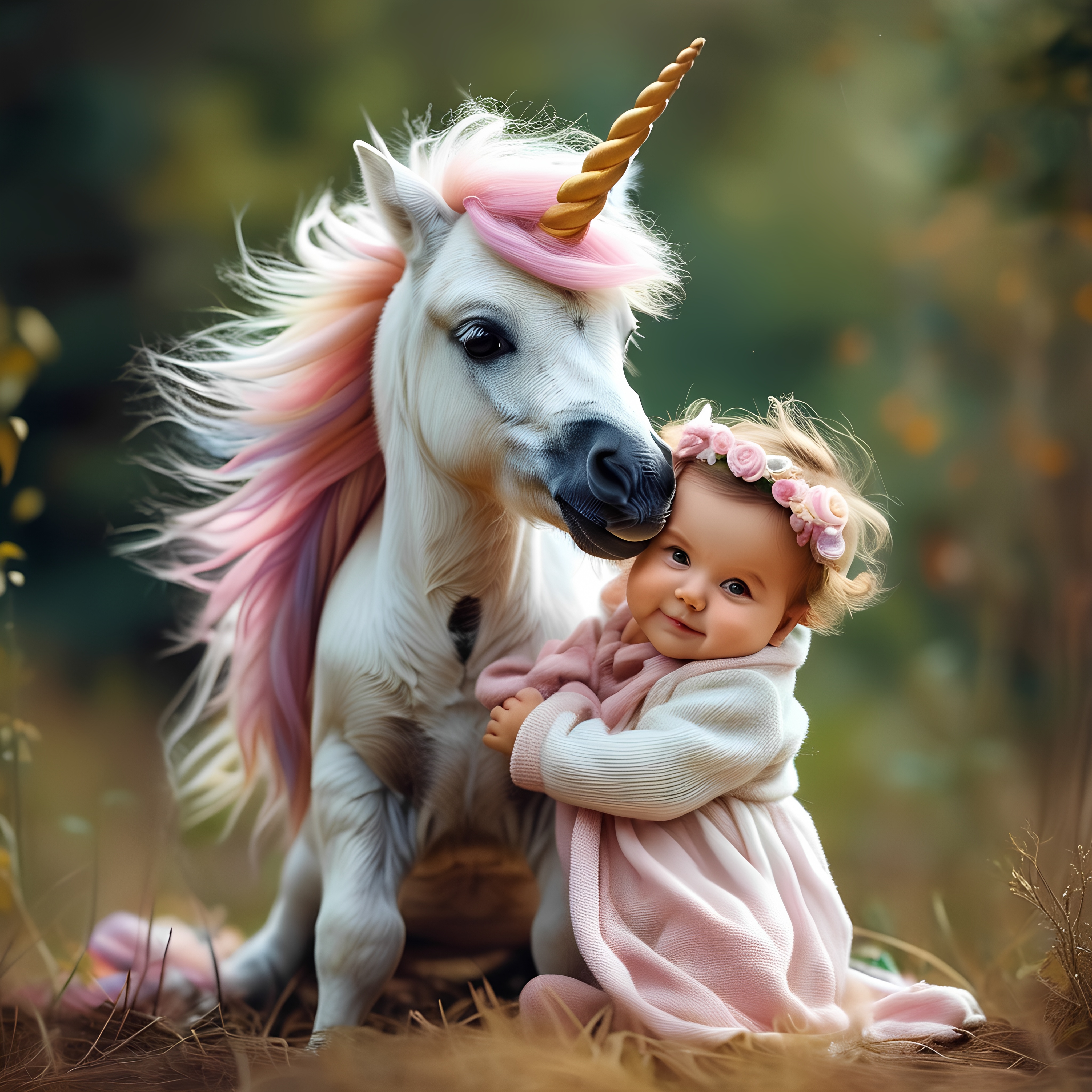 Cute Baby Tiny Unicorn Grass Sunlight 1