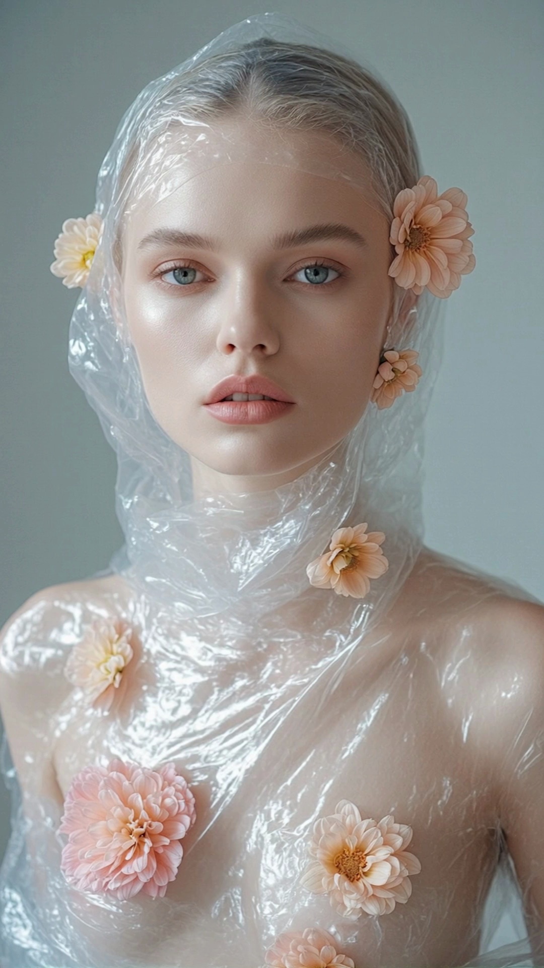 Girl Plastic Wrap Orange White Flowers Video 3 Thumbnail
