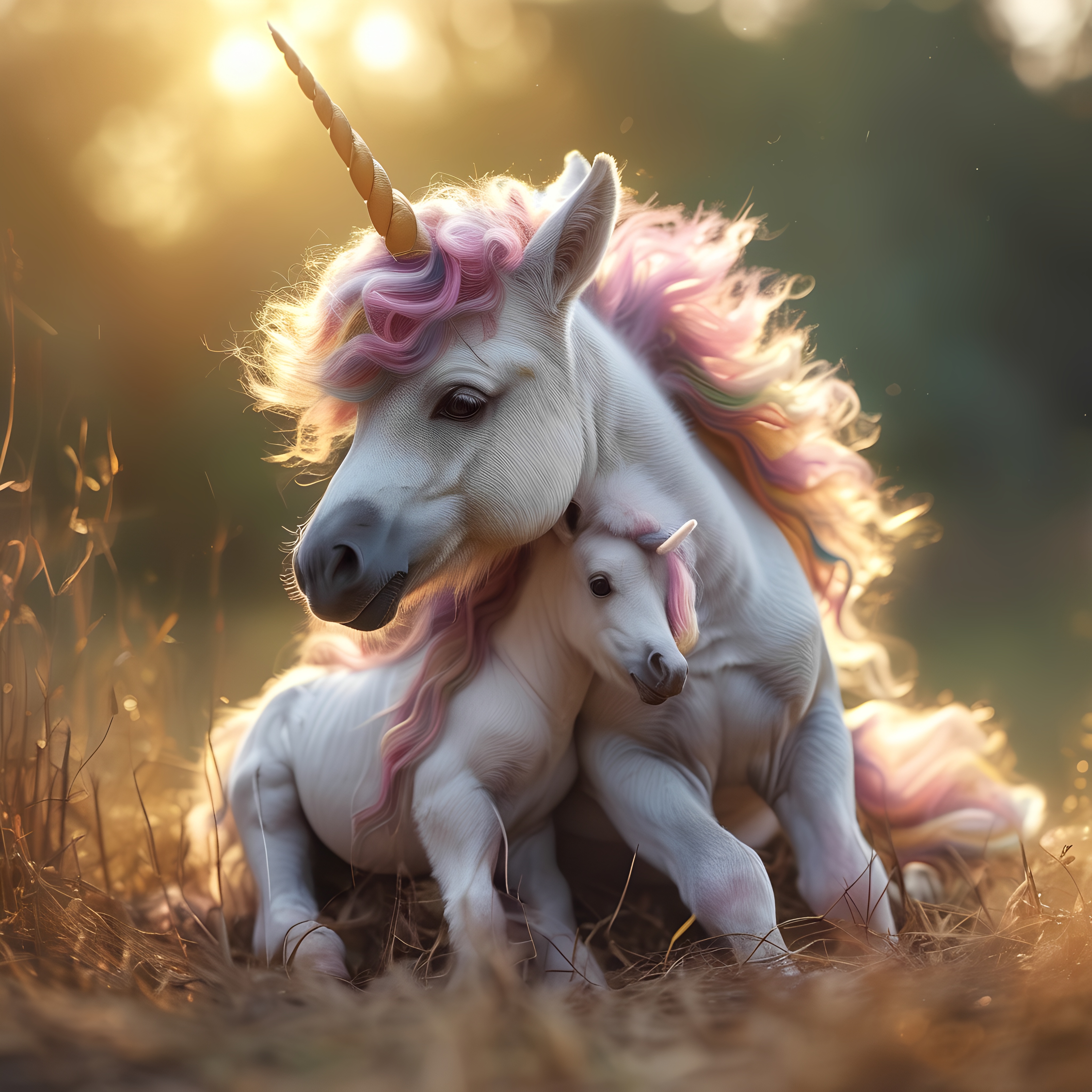 Realistic Mother Baby Unicorn Love