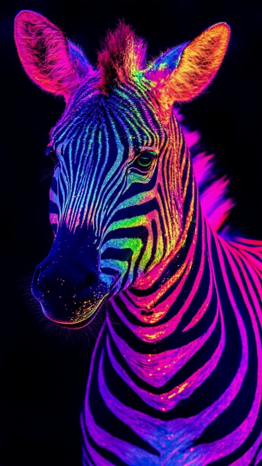 Realistic Neon Zebra Glowing Colors Dark Background Video 1 – video thumbnail