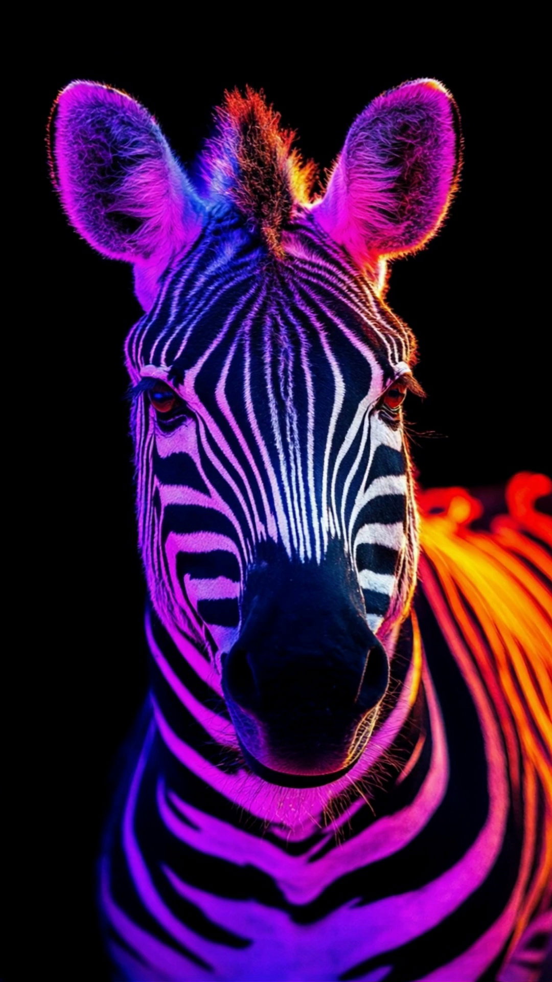 Realistic Neon Zebra Glowing Colors Dark Background Video 2 Thumbnail