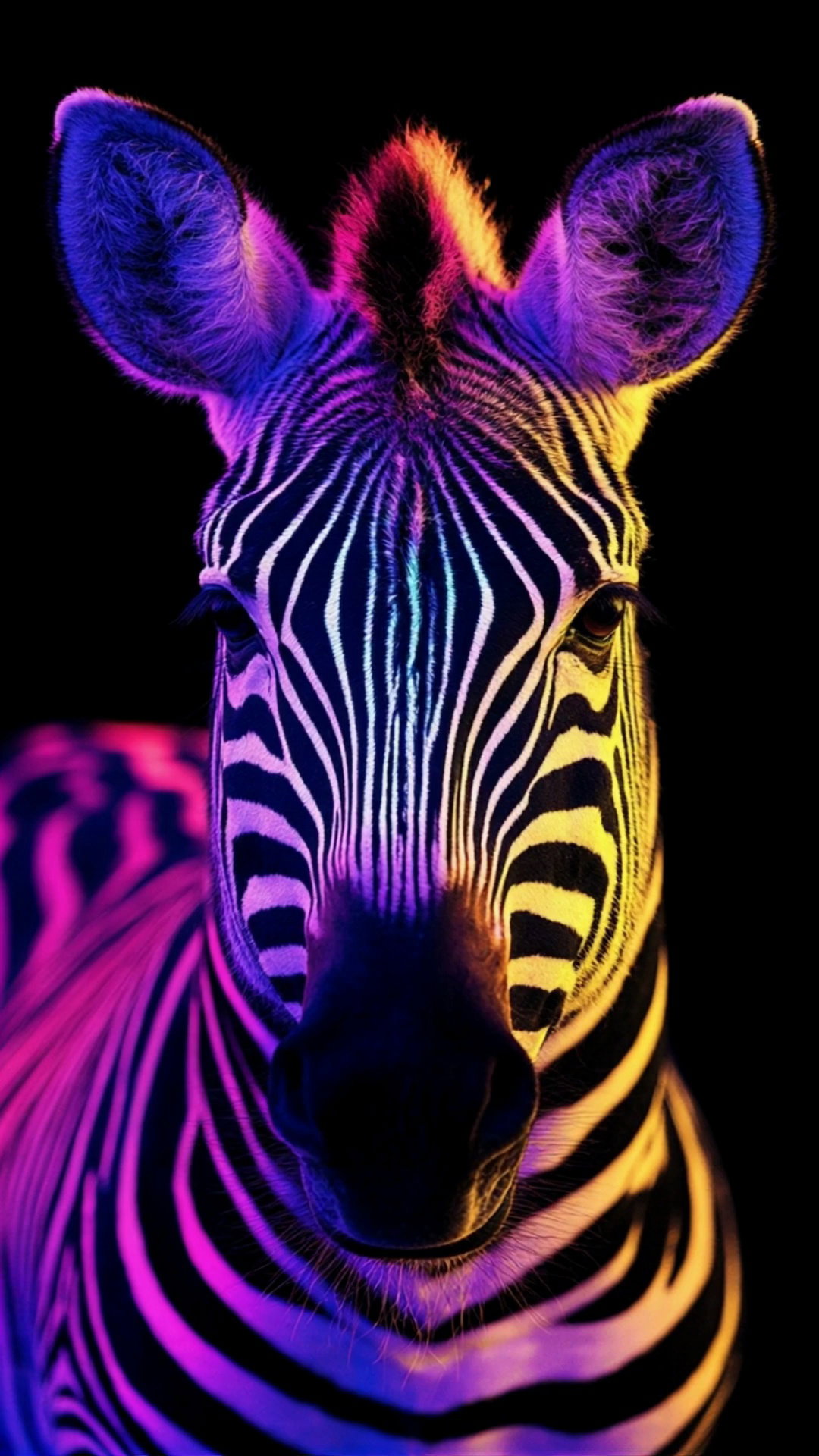 Realistic Neon Zebra Glowing Colors Dark Background Video 4 Thumbnail