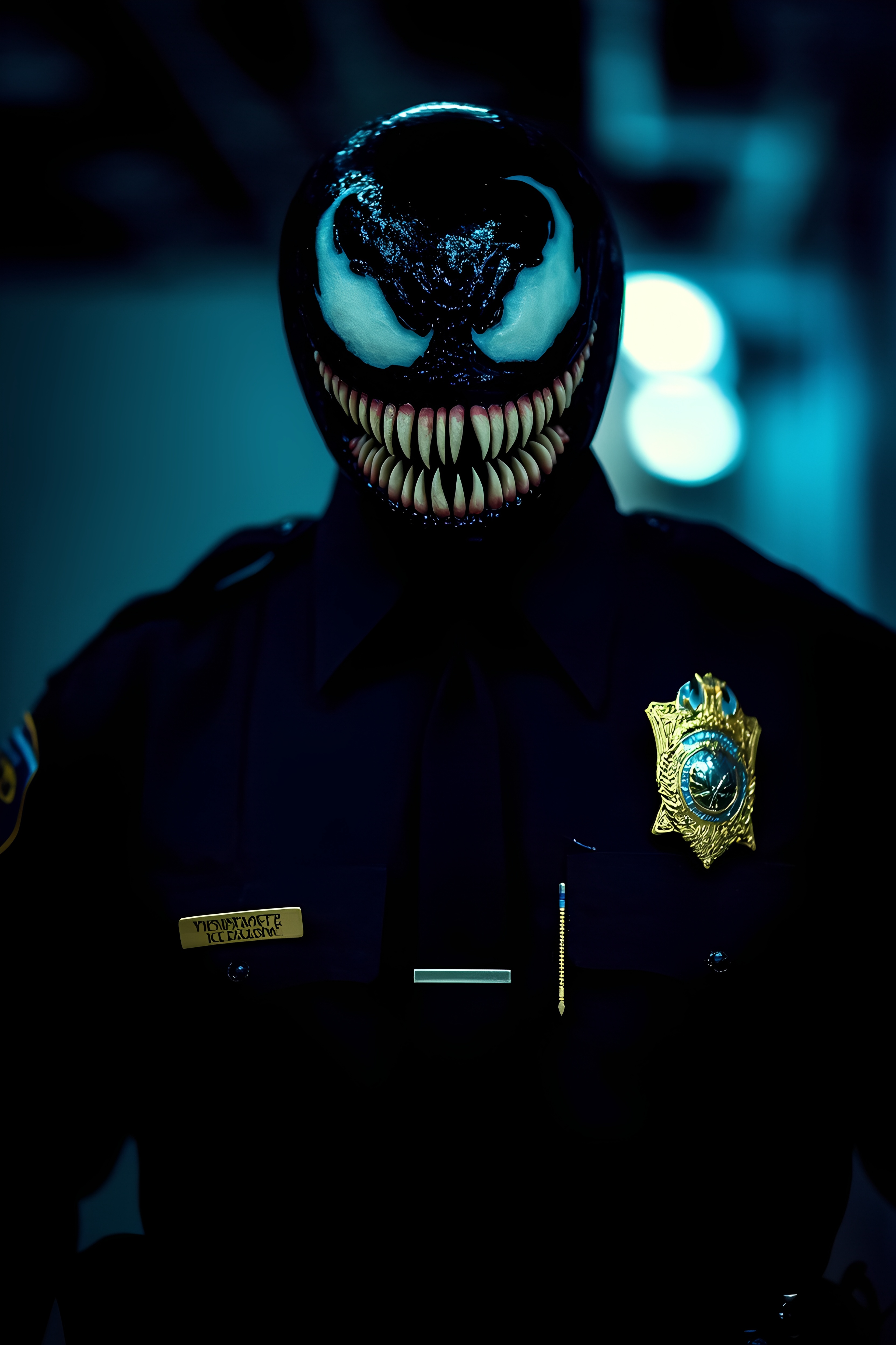 Realistic Venom Police Uniform Dark Photo