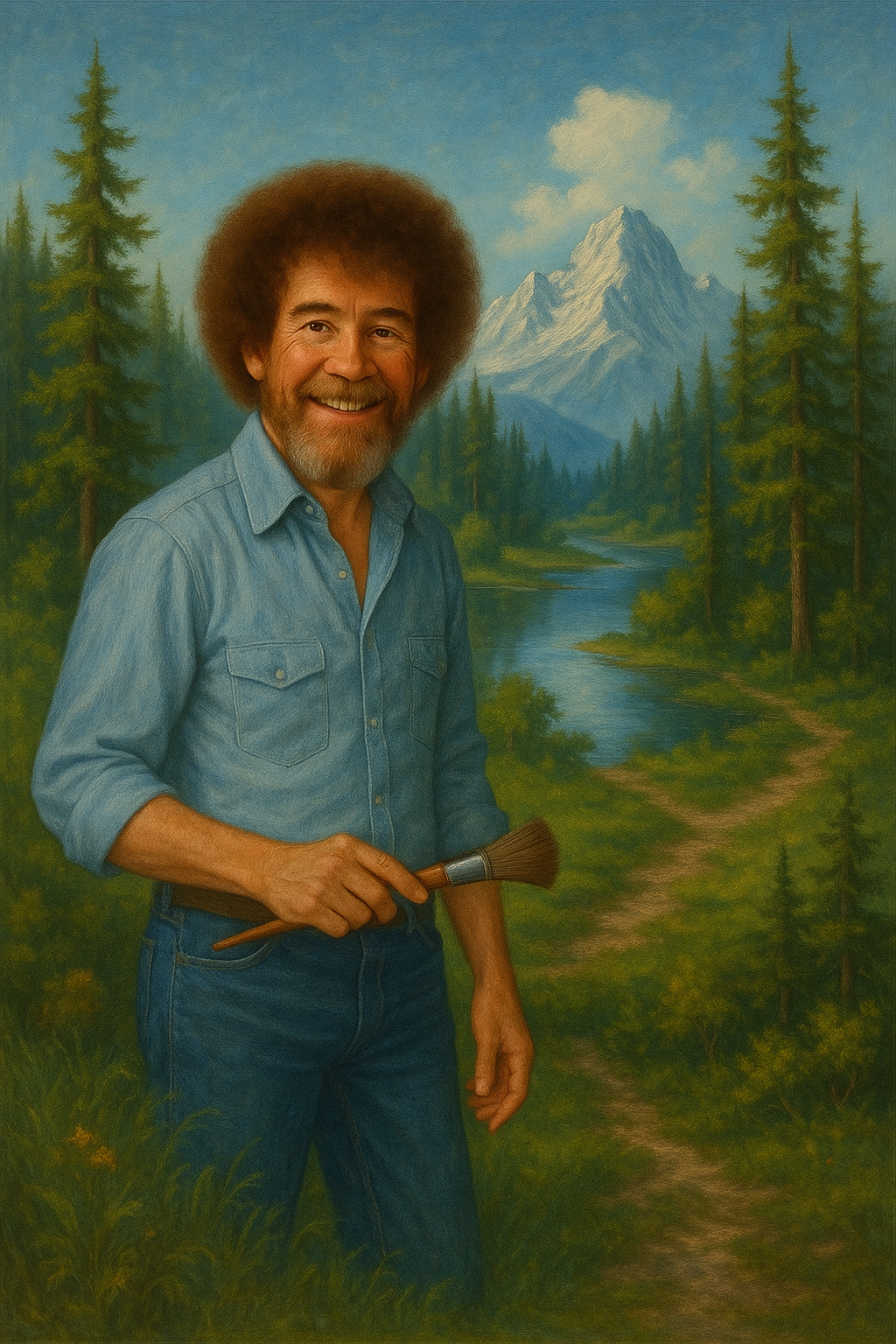Bob Ross In Painting Tranquil Mountain Scene 1