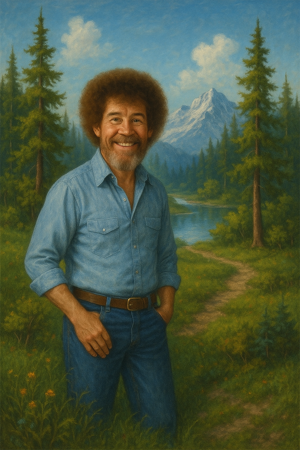 Bob Ross In Painting Tranquil Mountain Scene 2