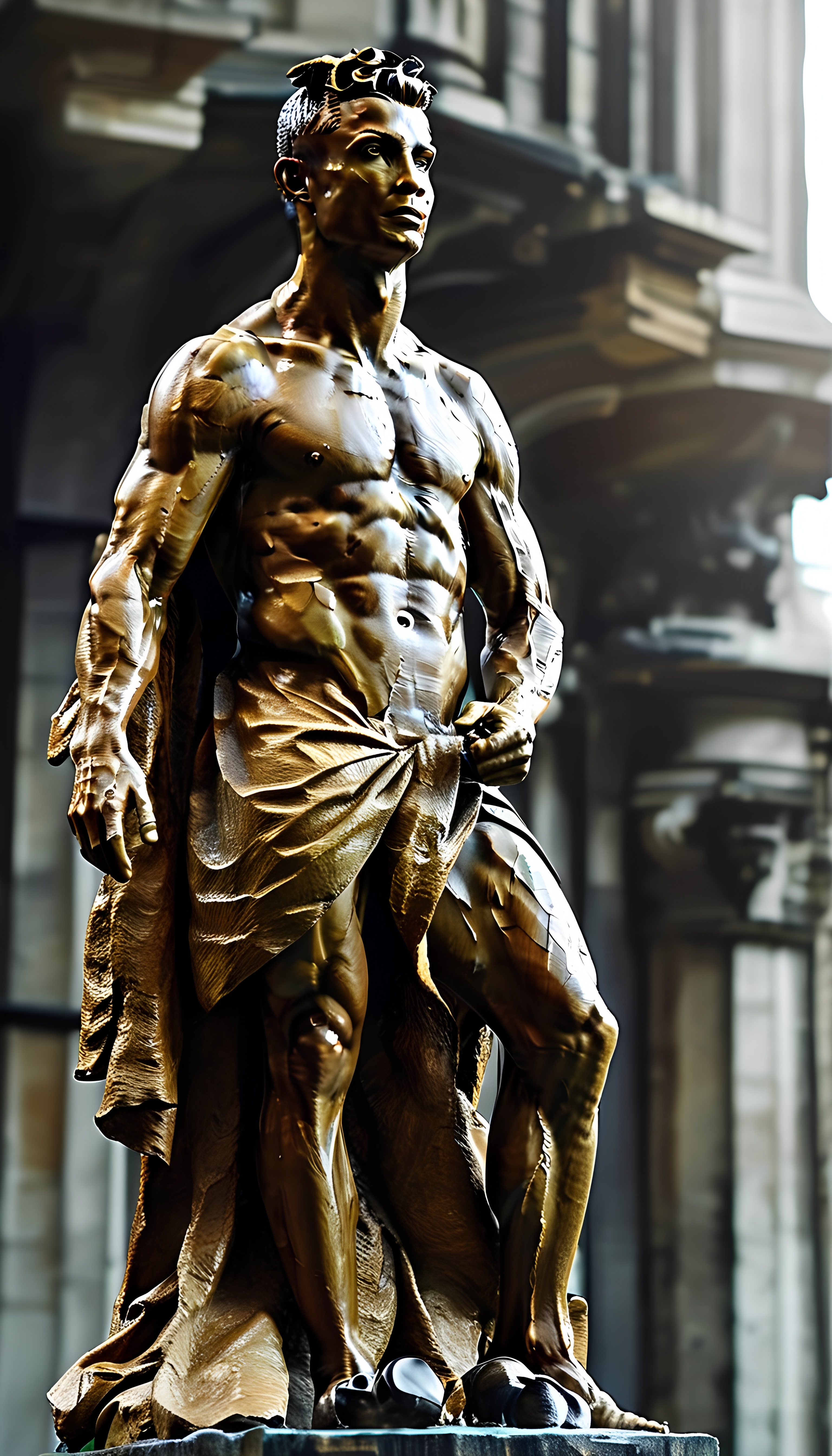 Bronze Statue Of Cristiano Ronaldo Muscular Heroic Pose