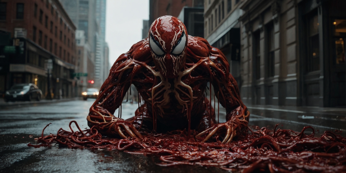Carnage Emerging Rainy City Street Hyper Realistic 1