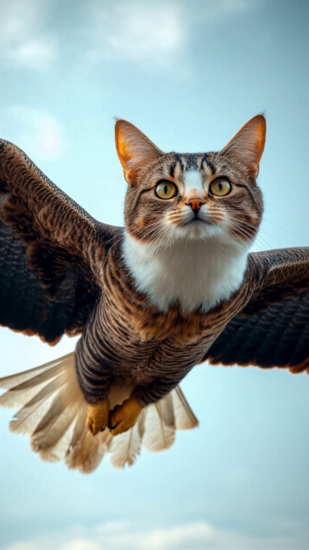 Cat Headed Bird Flying In Blue Sky Video – video thumbnail