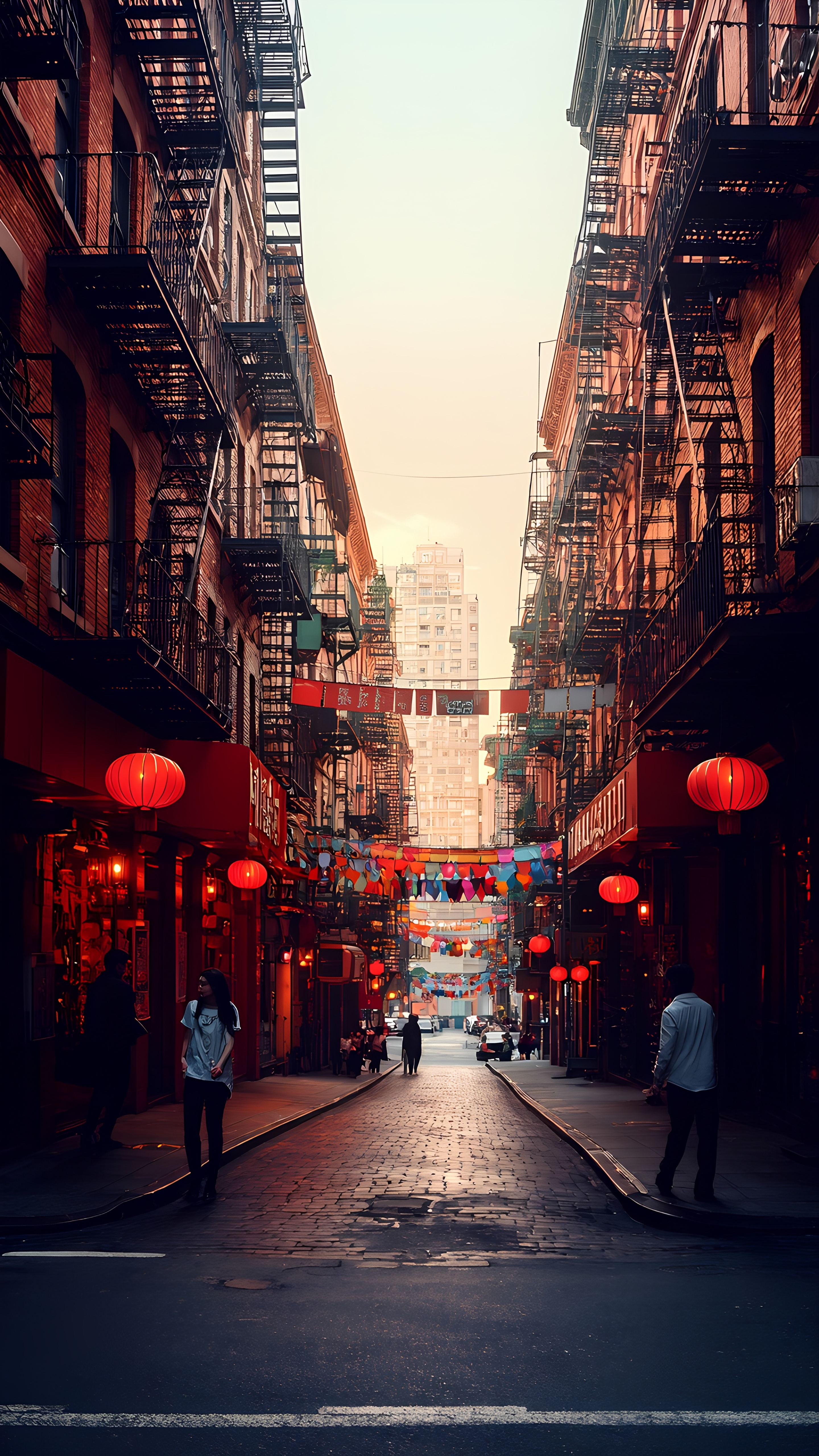 Chinatown Street View With Red Lanterns And Signage 3