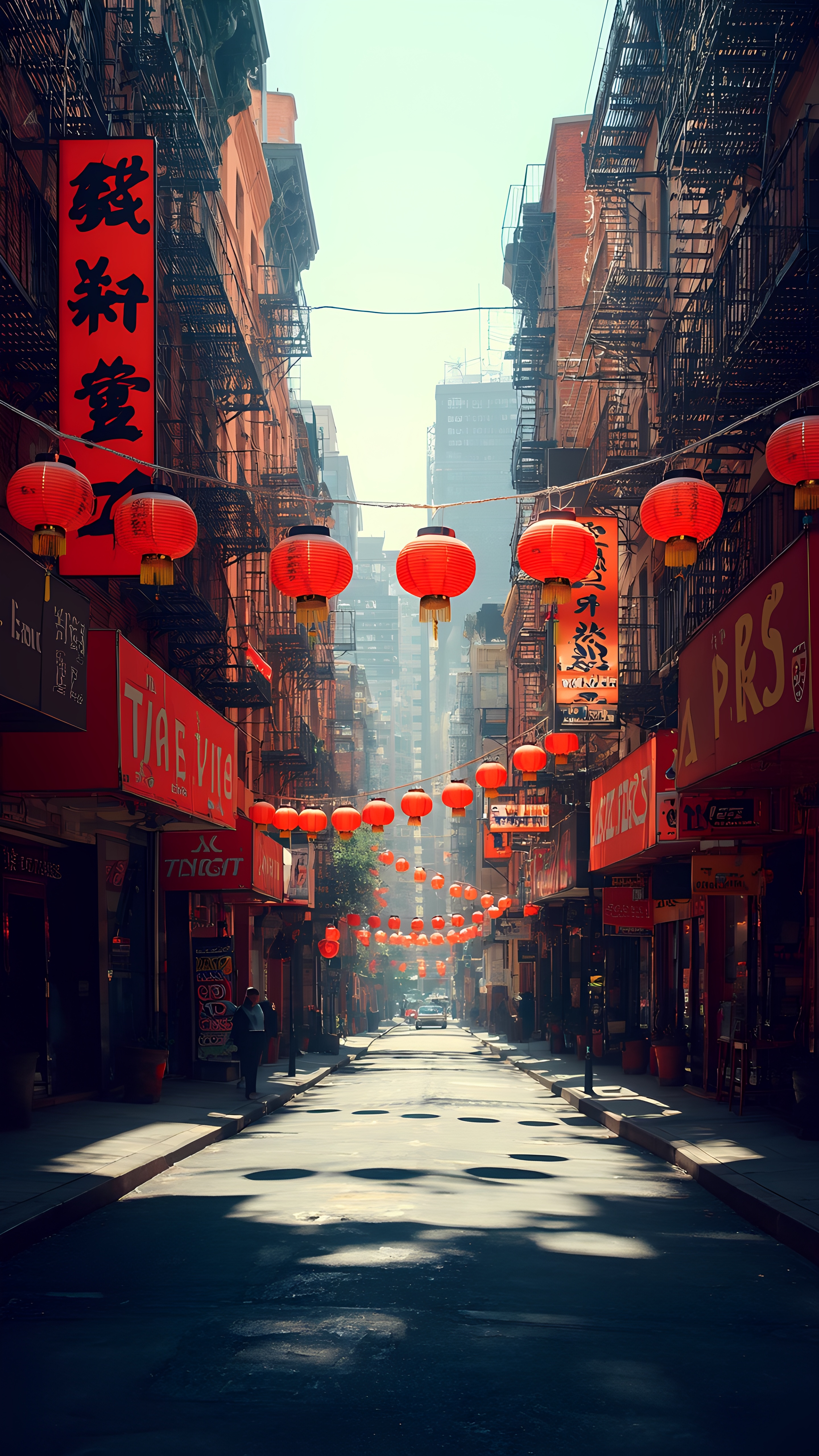 Chinatown Street View With Red Lanterns And Signage 4