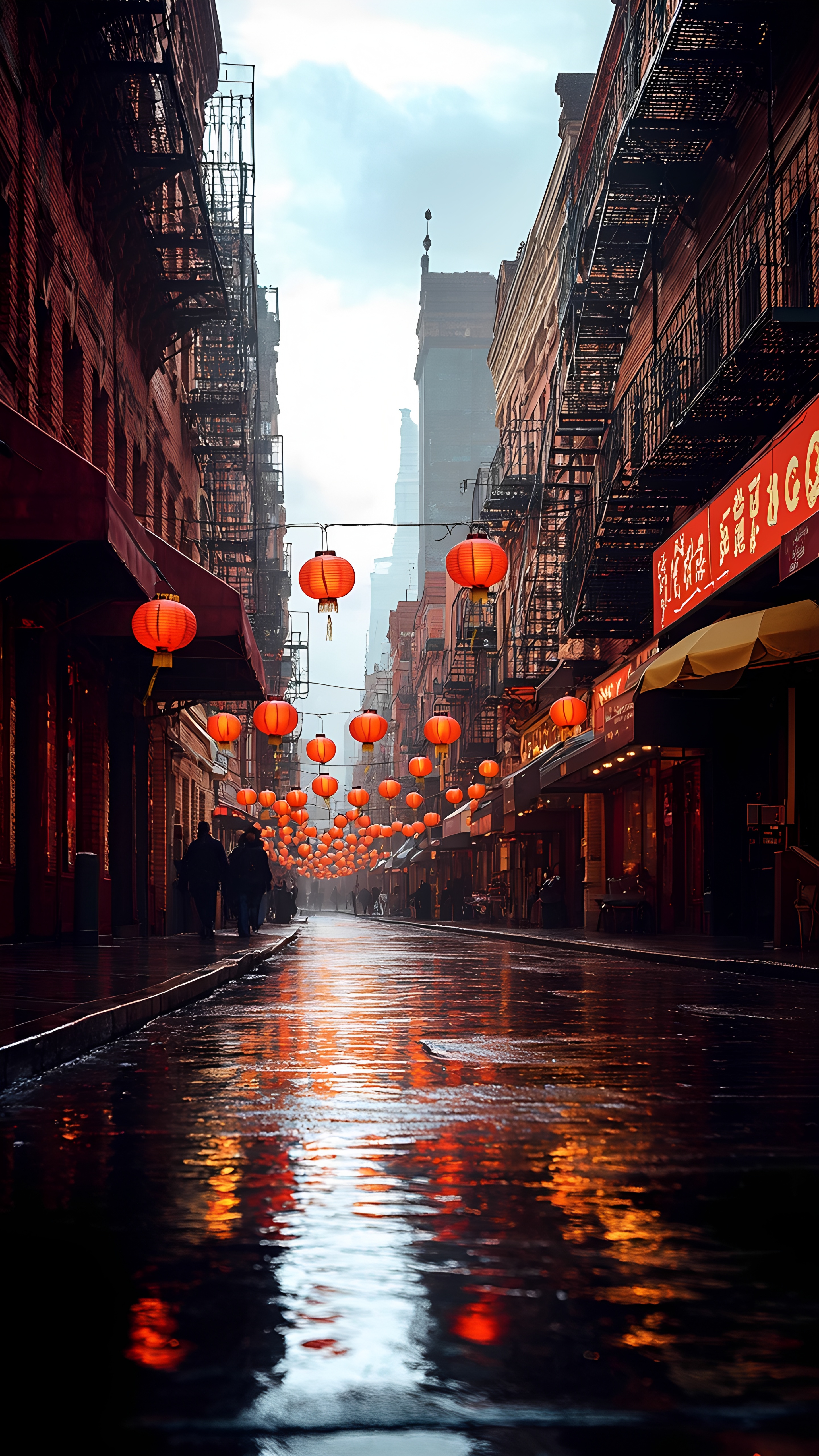 Chinatown Street View With Red Lanterns And Signage 5