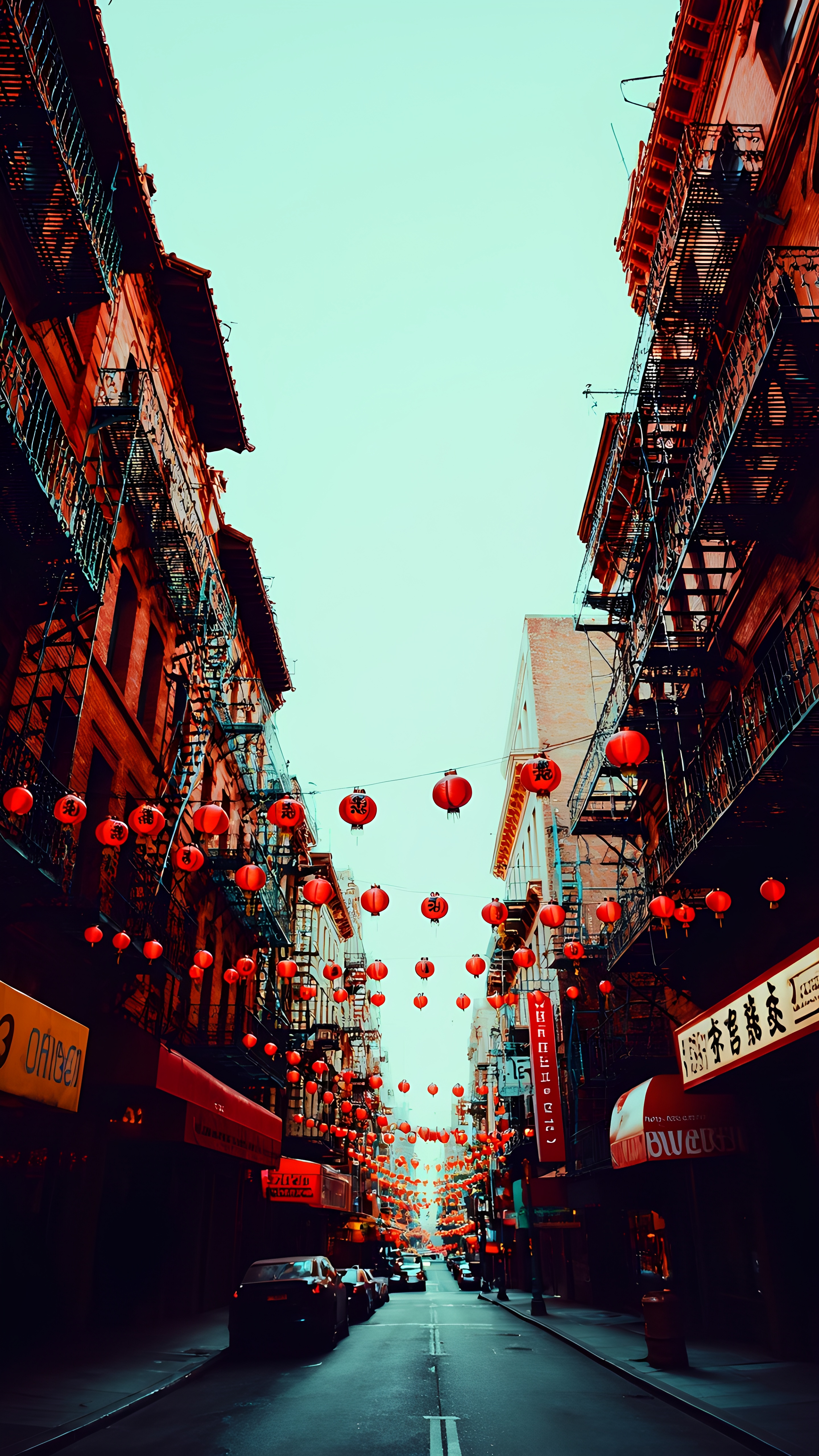 Chinatown Street View With Red Lanterns And Signage 6