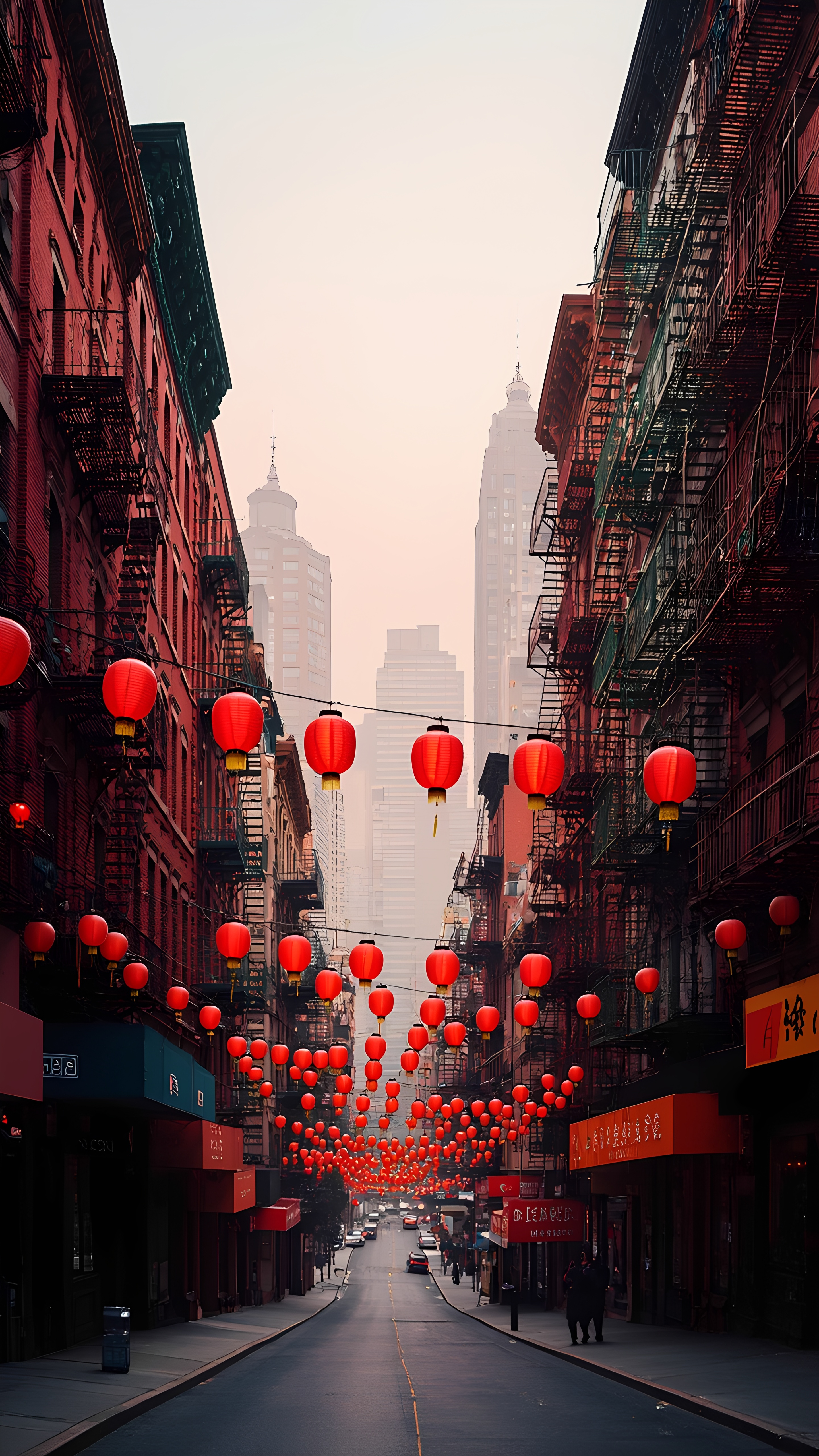 Chinatown Street View With Red Lanterns And Signage 7