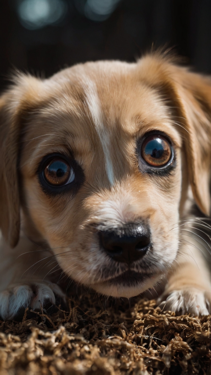 Close Up Of Golden Brown Puppy With Big Eyes On Natural Ground 1