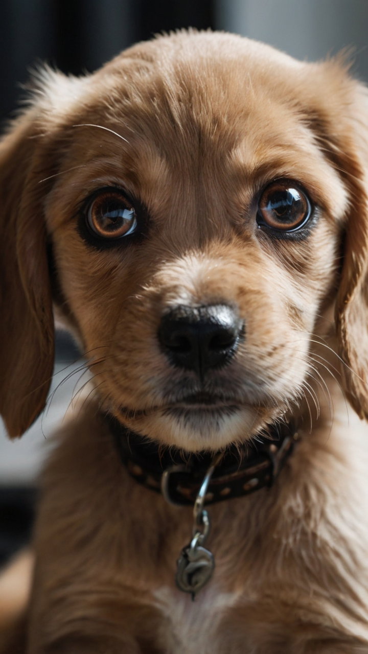Close Up Of Golden Brown Puppy With Big Eyes On Natural Ground 2