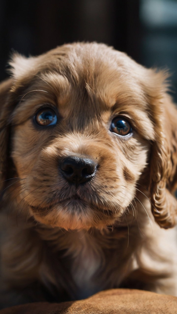 Close Up Of Golden Brown Puppy With Big Eyes On Natural Ground 4