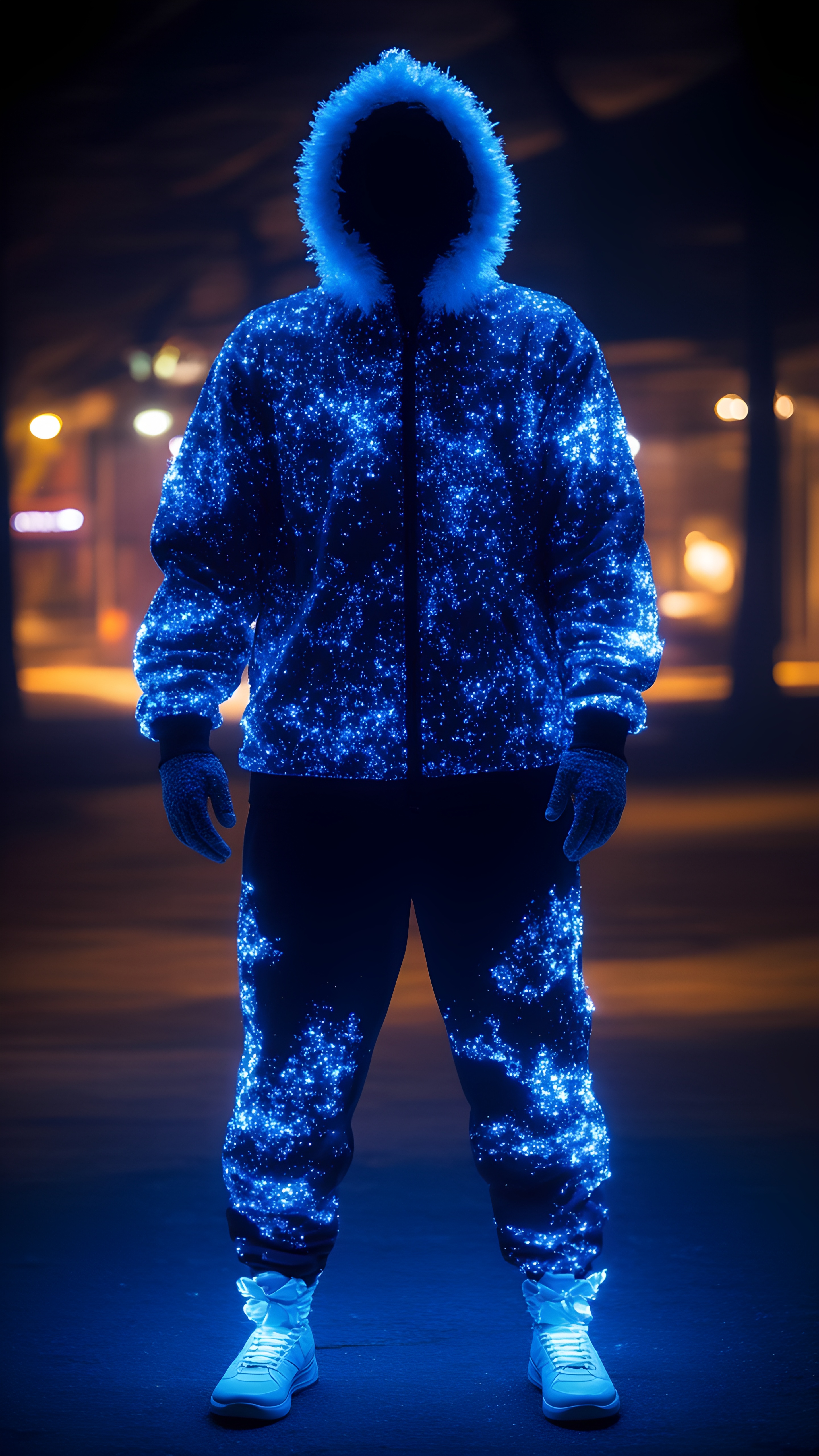 Cyberpunk Blue Glow Tracksuit Snowflake Hooded Night Street Style 1