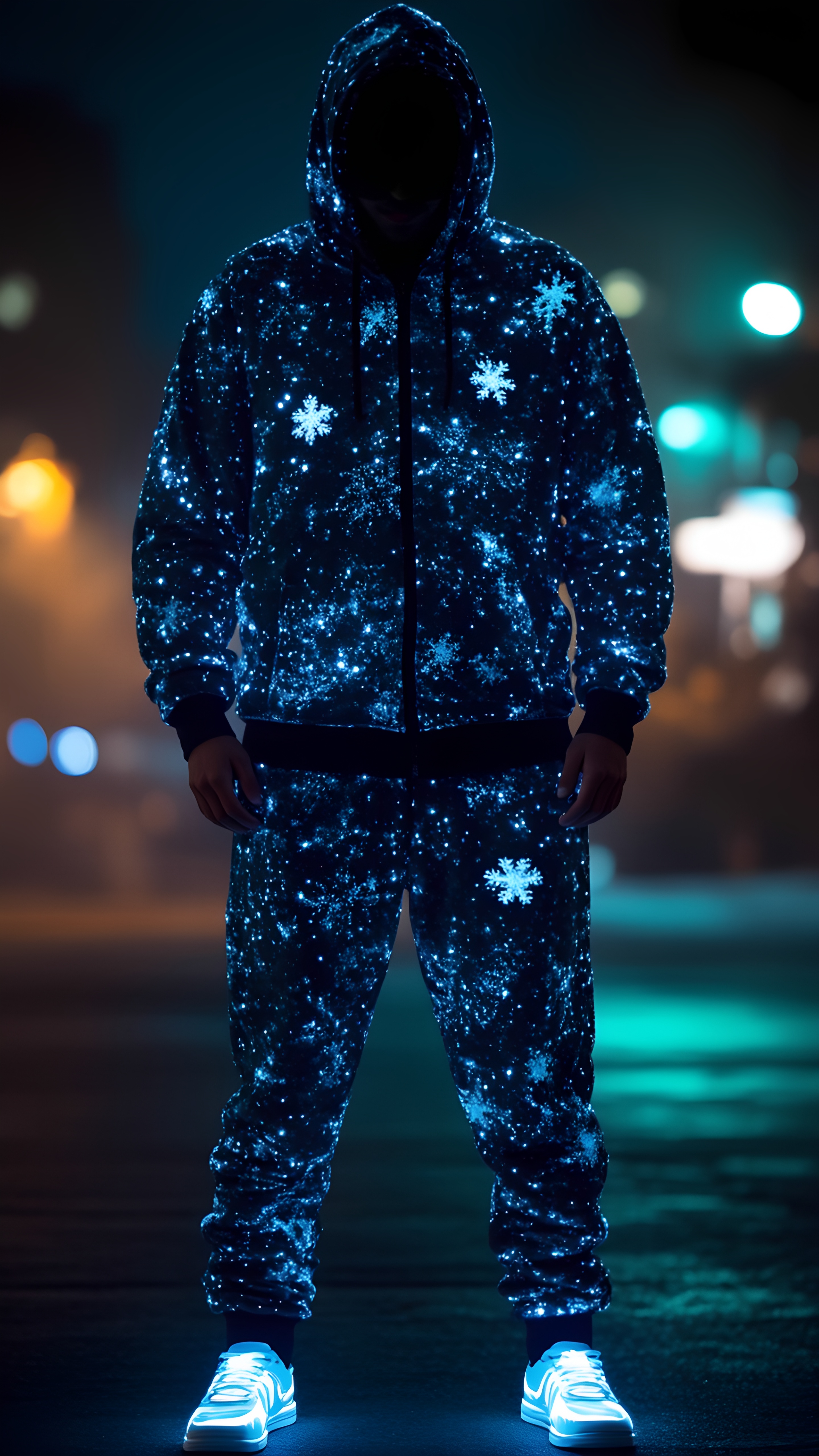 Cyberpunk Blue Glow Tracksuit Snowflake Hooded Night Street Style 2