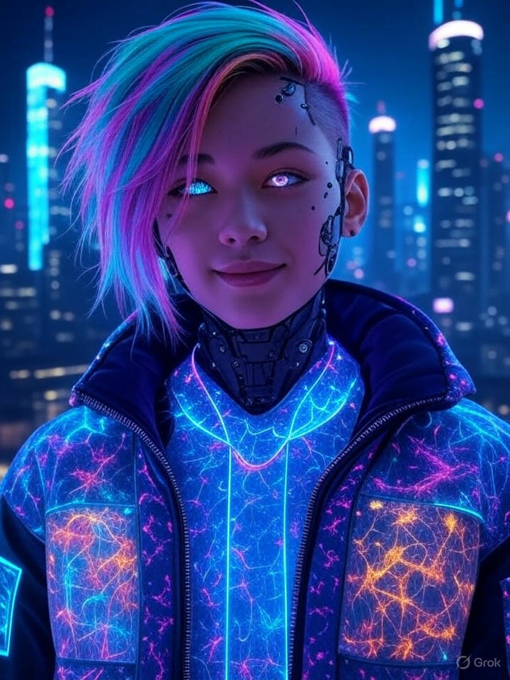 Cyberpunk Neon Haired Character In Futuristic City 1