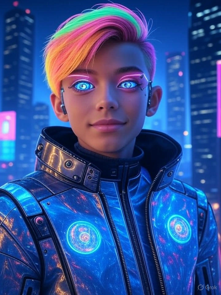 Cyberpunk Neon Haired Character In Futuristic City 2
