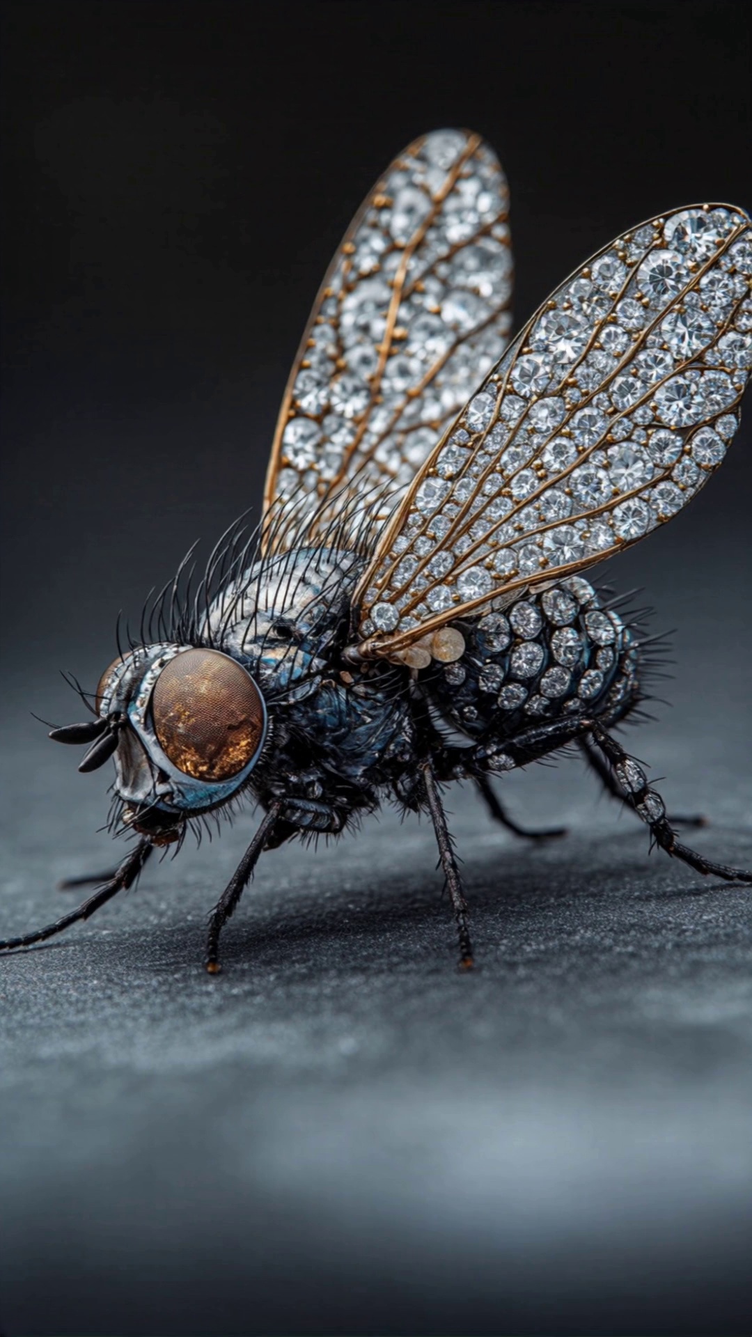 Diamond Encrusted Housefly Cinematic Closeup Video – video thumbnail