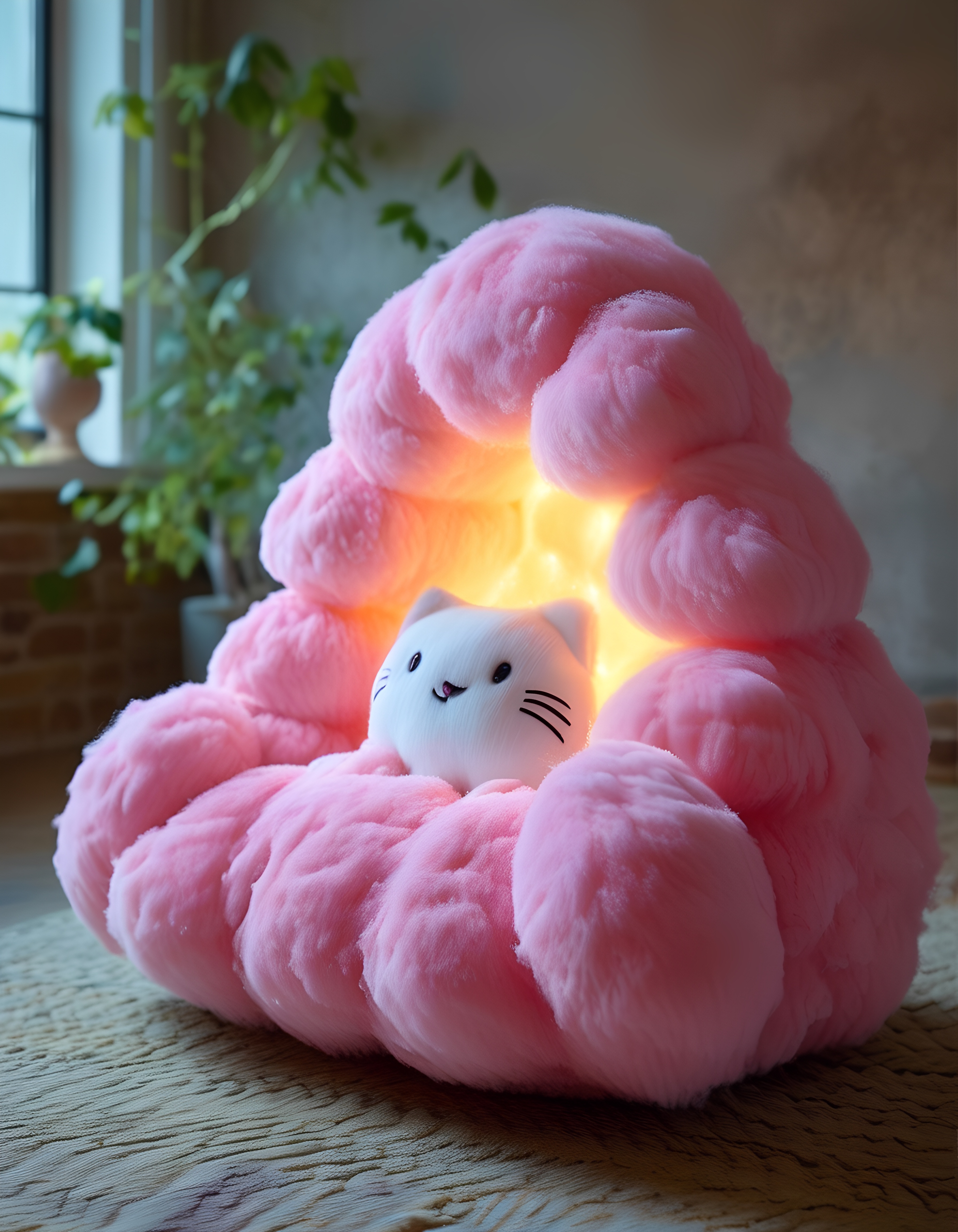 Fluffy Pink Kawaii Cat Cloud Plush With Glowing Lights 1