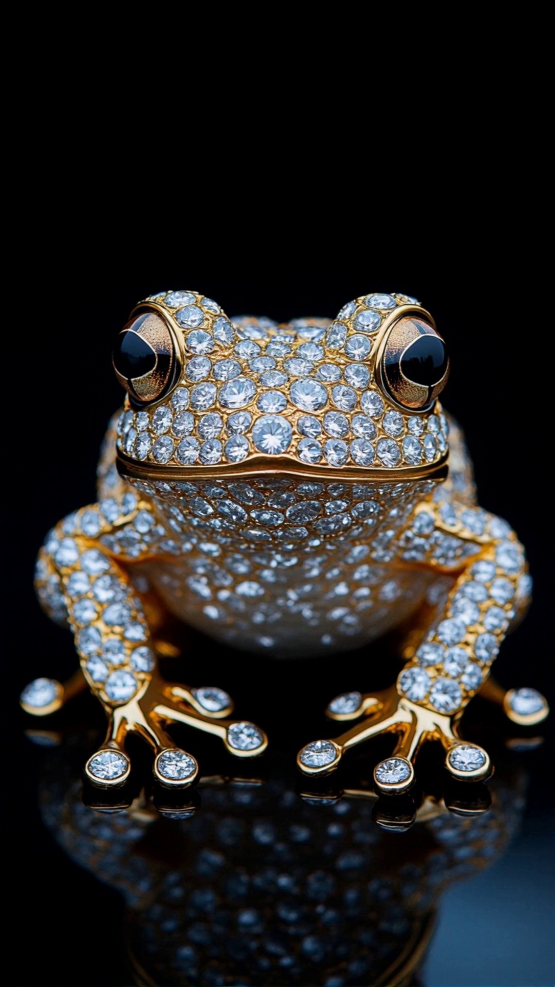 Frog Encrusted With Diamonds Captured On Black Background Video – video thumbnail