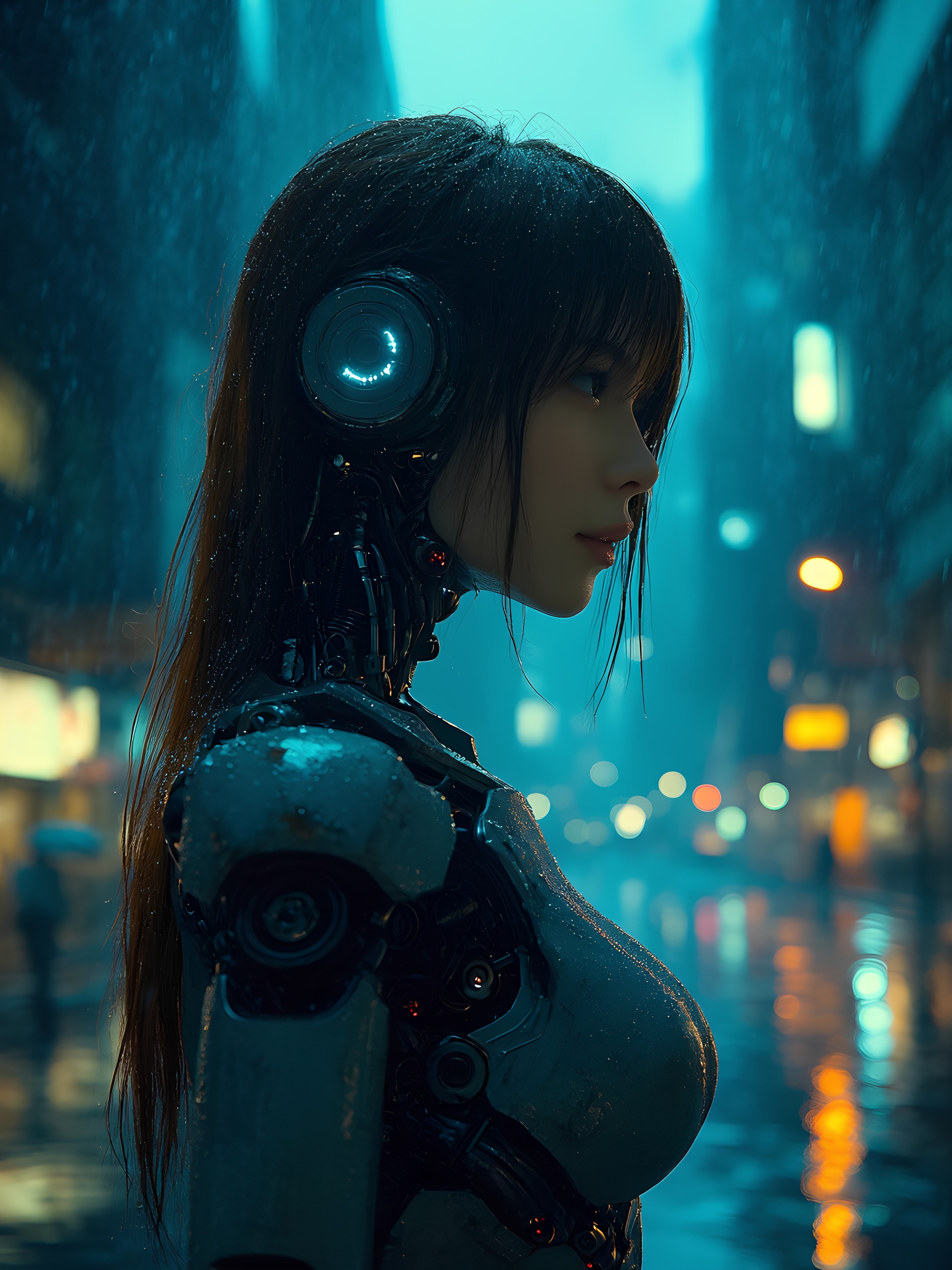 Futuristic Female Android Rain 1