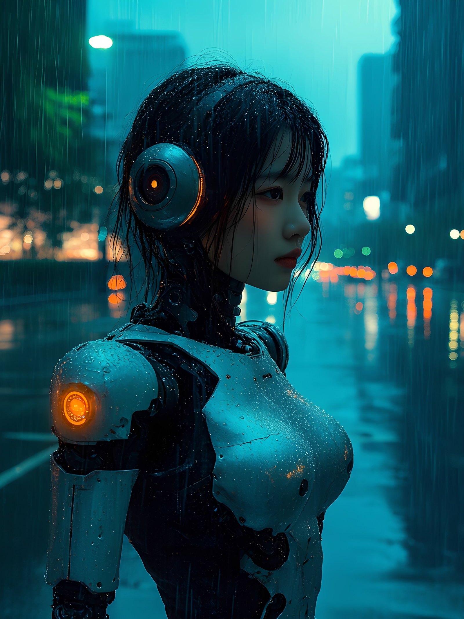 Futuristic Female Android Rain 2