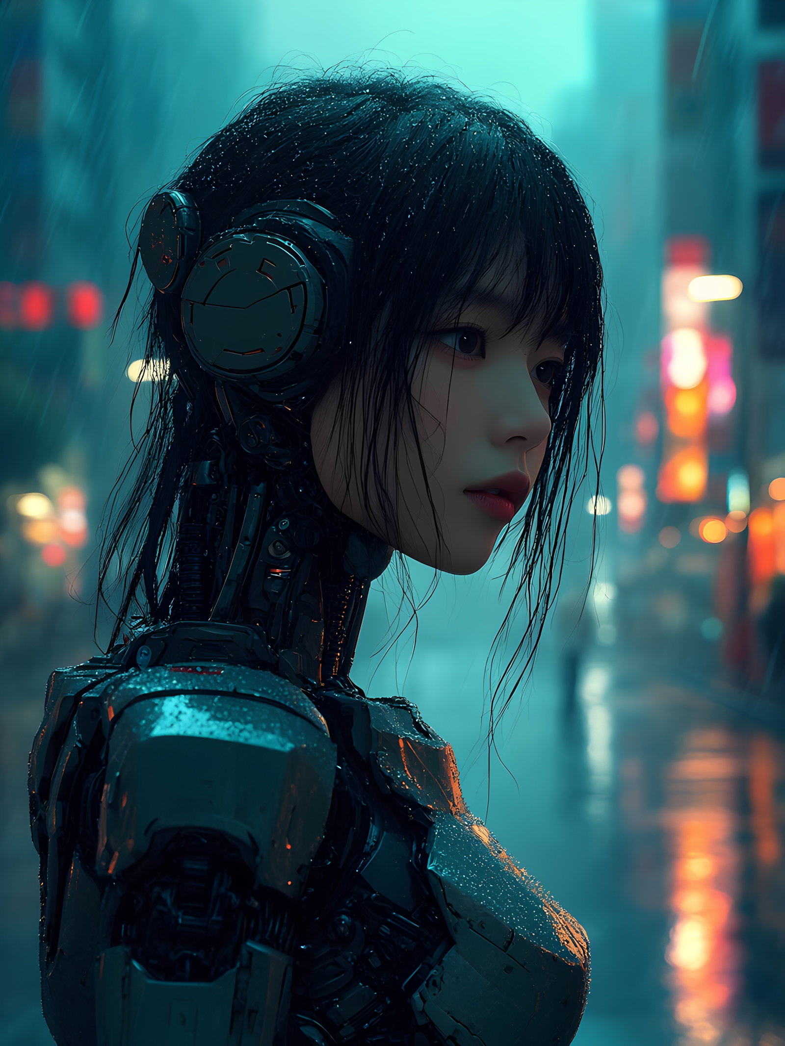 Futuristic Female Android Rain 3