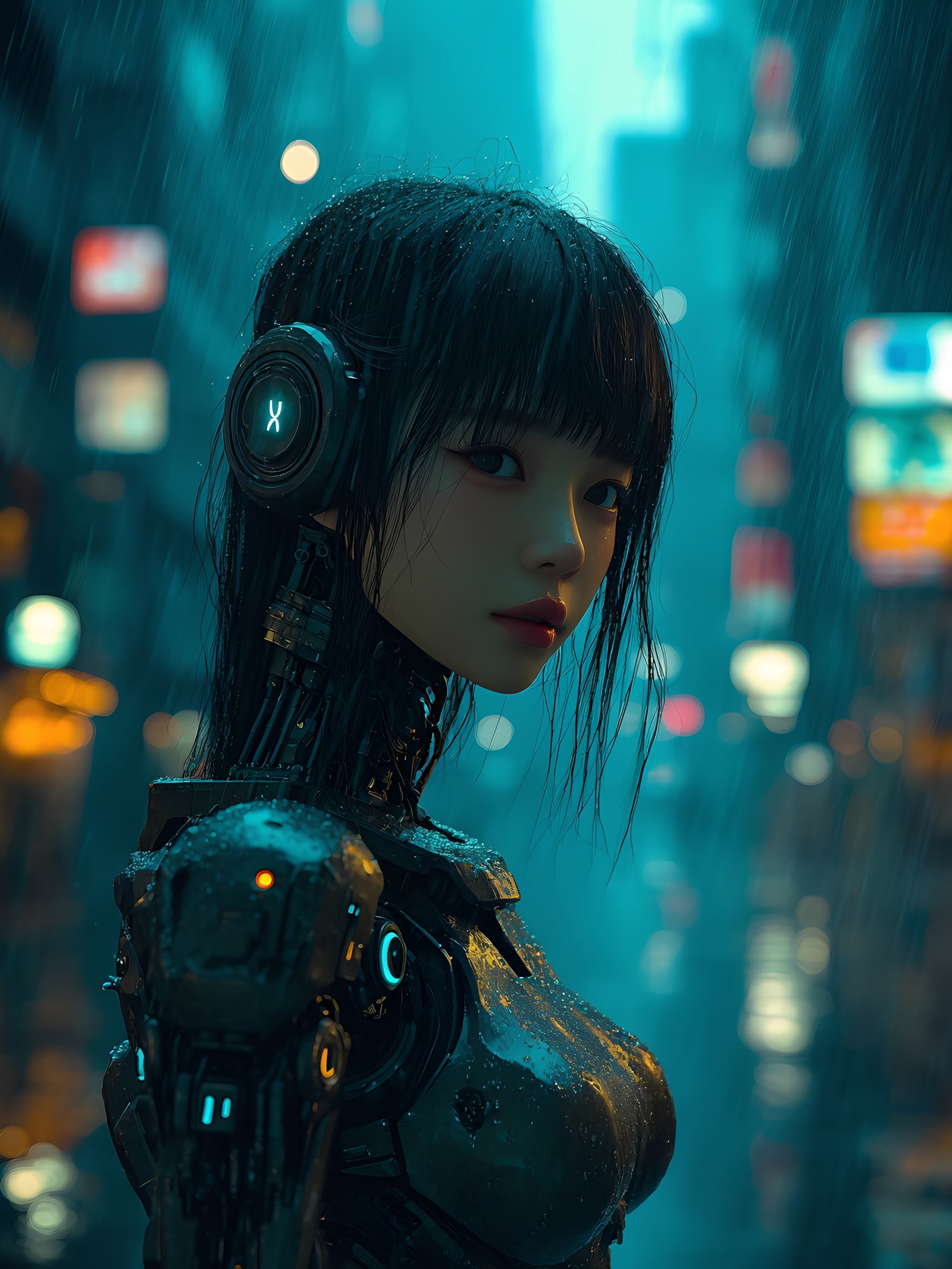 Futuristic Female Android Rain 4