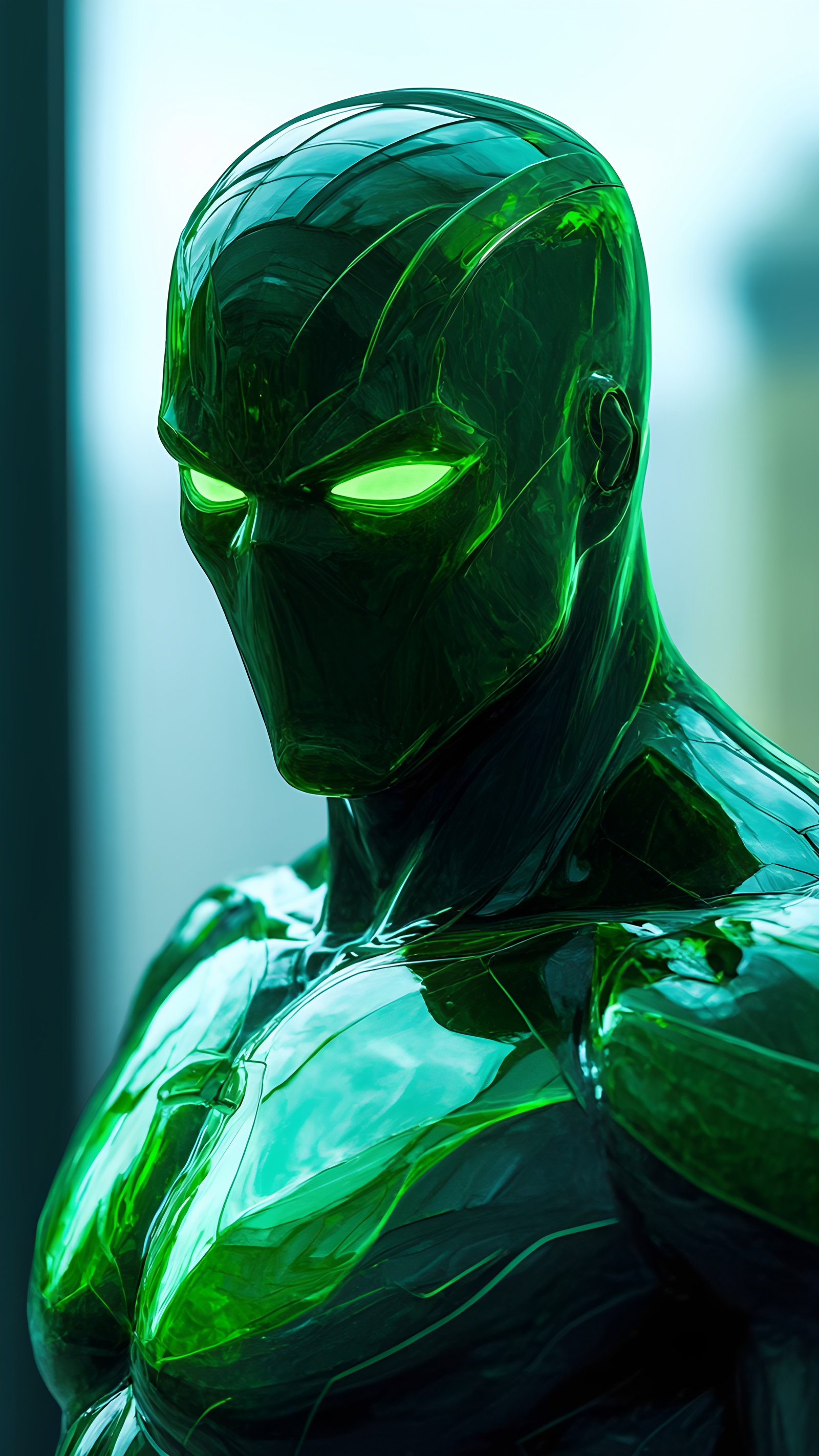 Futuristic Green Robot Glowing Eyes Core Sci Fi Warrior 2