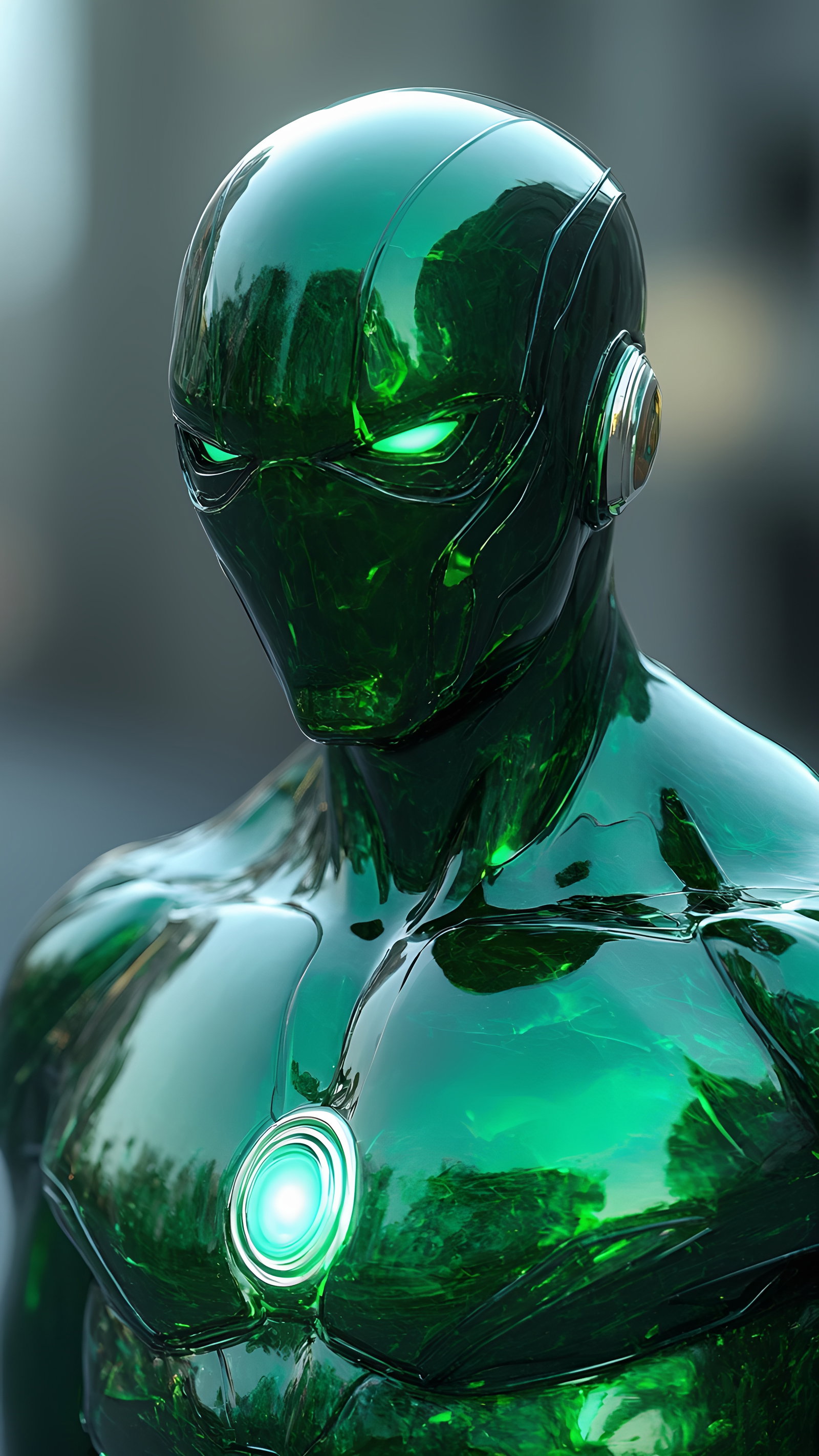 Futuristic Green Robot Glowing Eyes Core Sci Fi Warrior 3