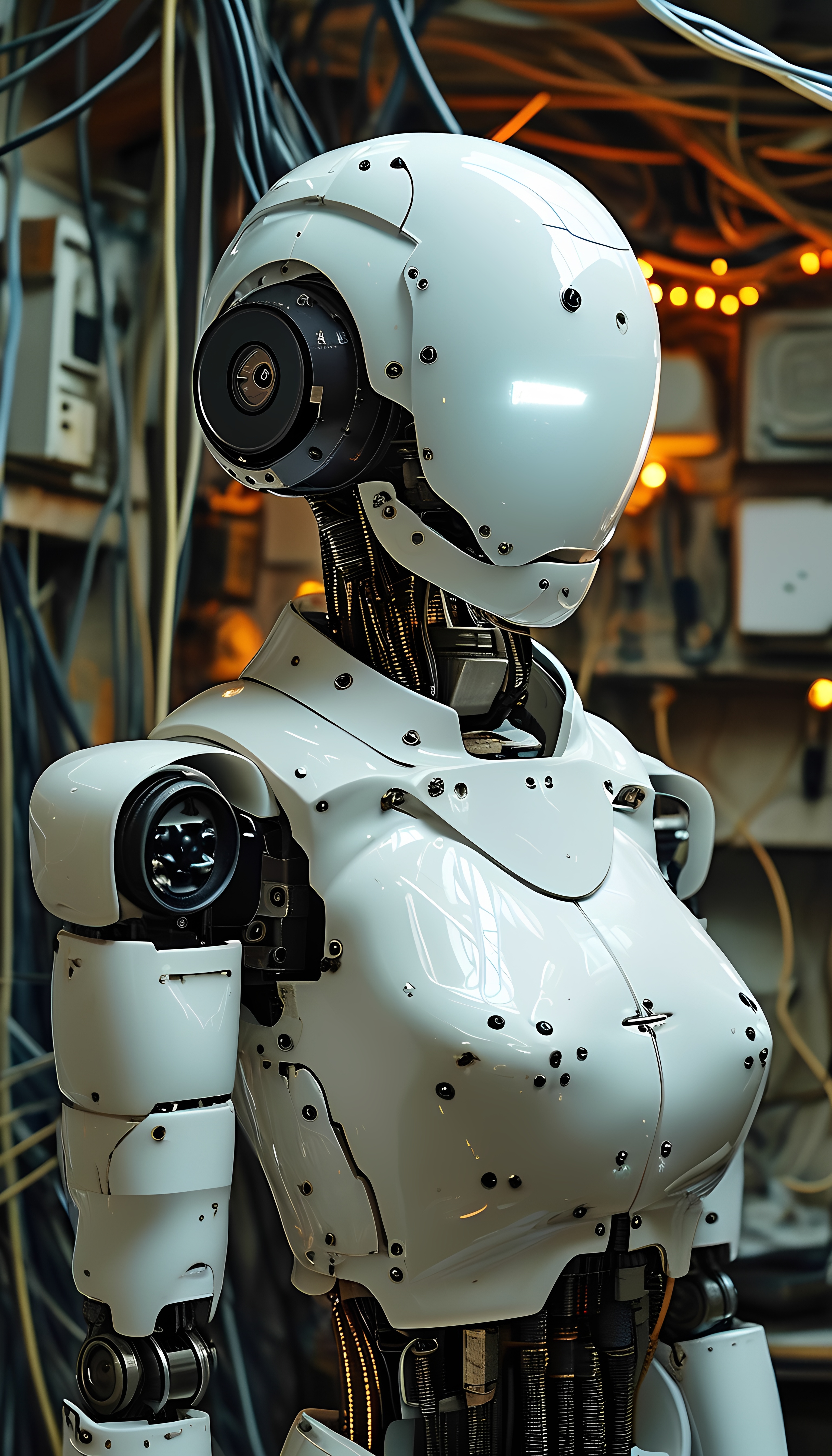 Humanoid Robot White Armor Futuristic Lab 1