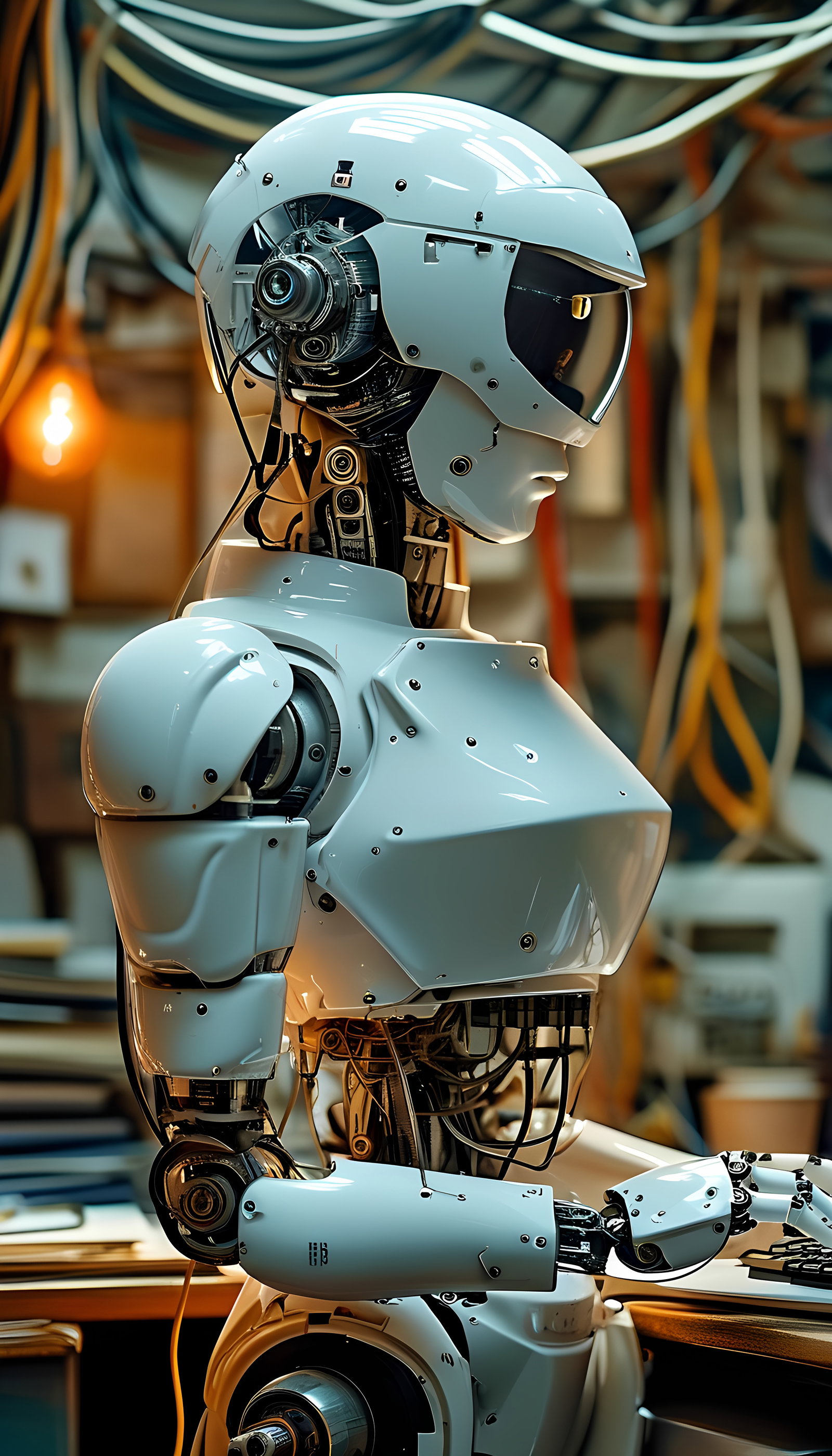 Humanoid Robot White Armor Futuristic Lab 2