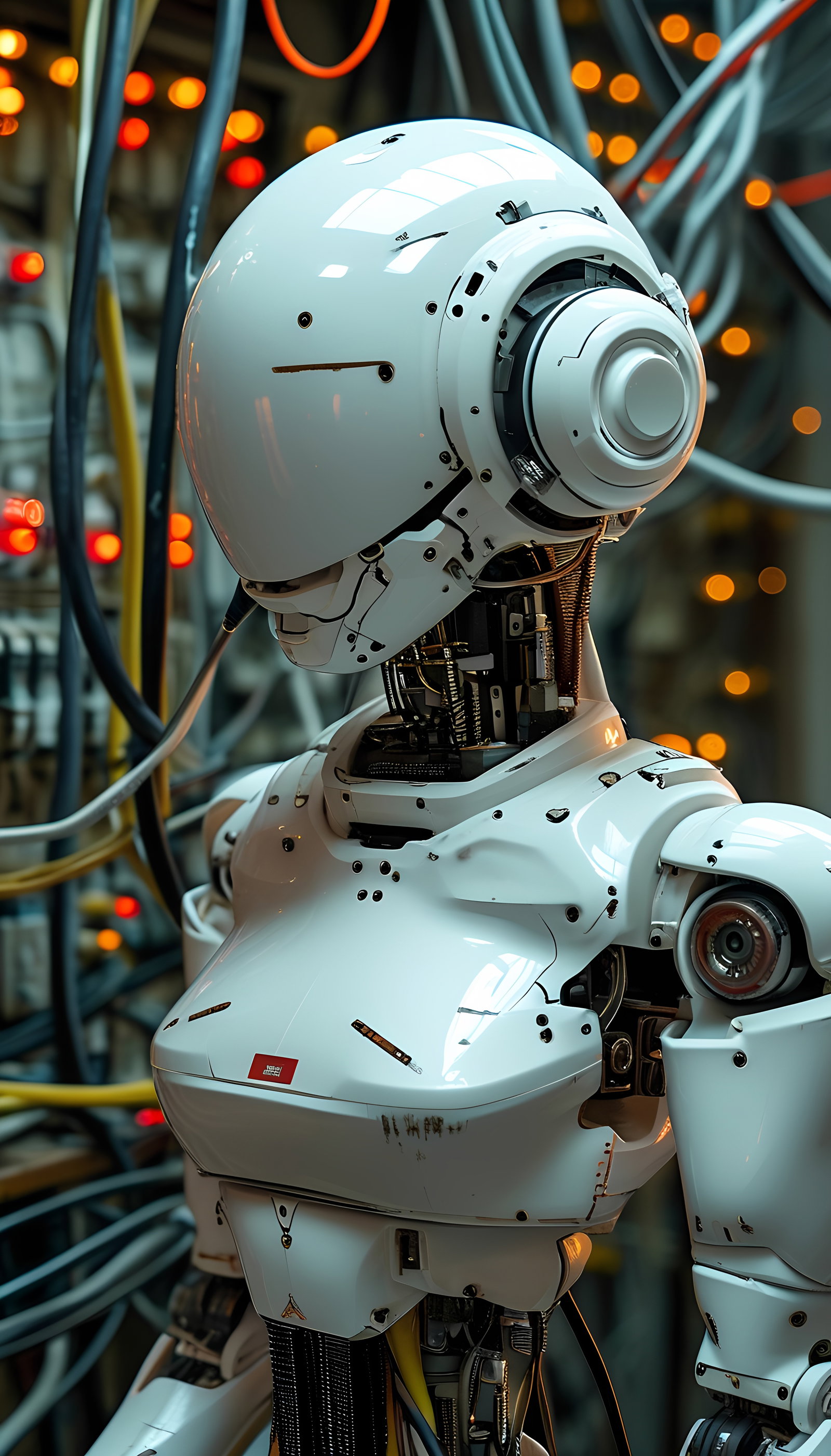 Humanoid Robot White Armor Futuristic Lab 3