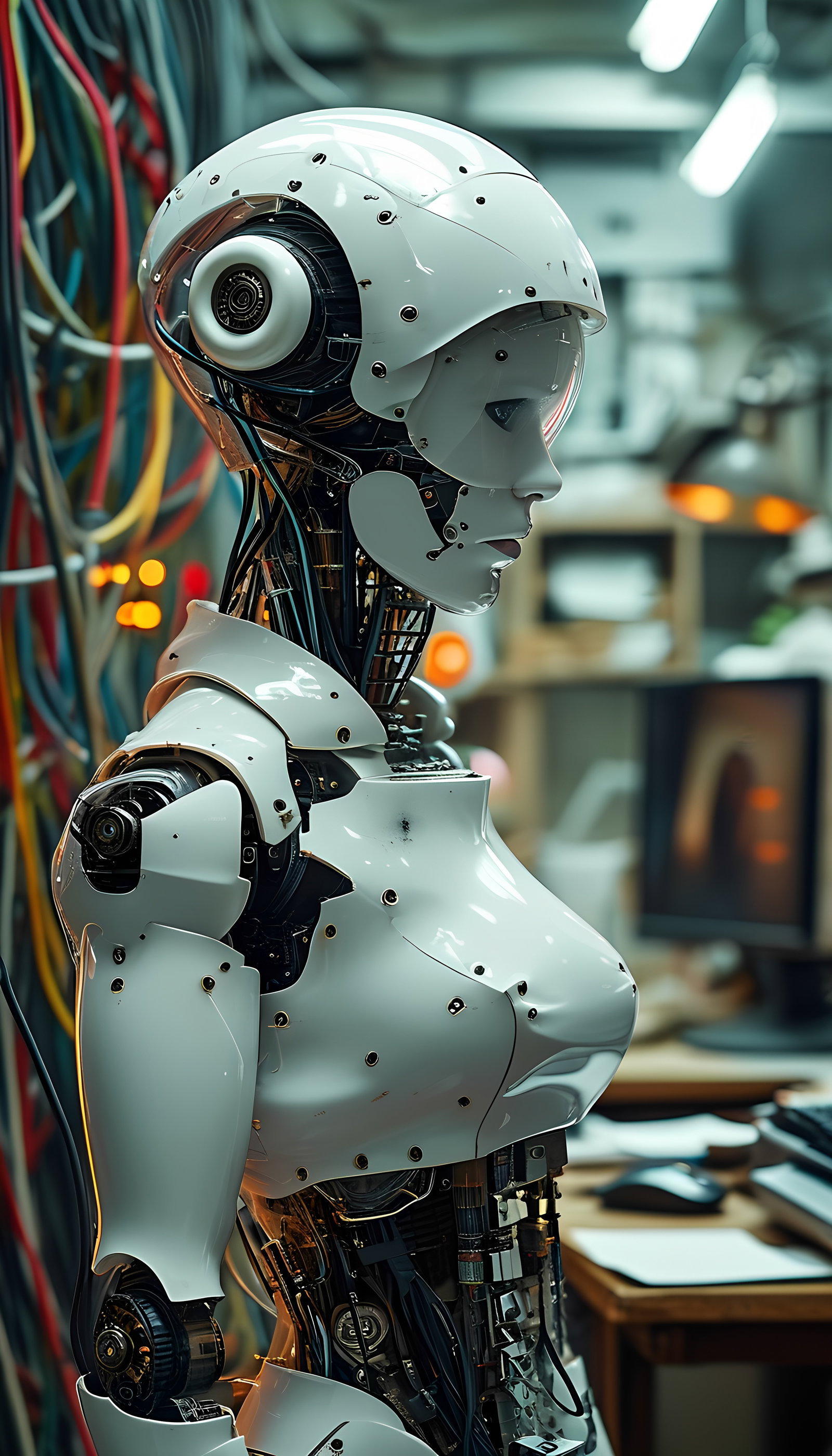 Humanoid Robot White Armor Futuristic Lab 4