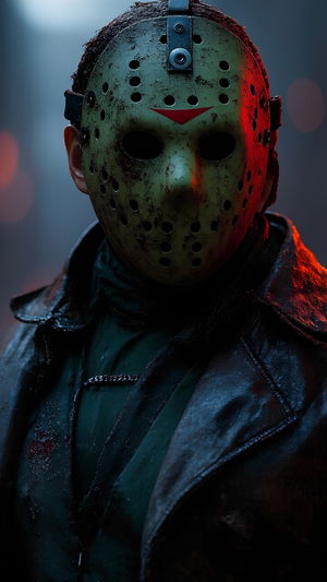 Jason Voorhees Close Up Worn Hockey Mask Dark Horror Style